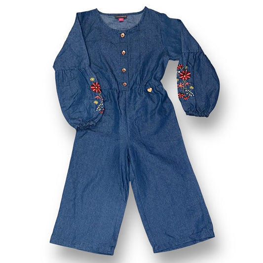 Vince Camuto Girls Size 5T Denim Jumpsuit Long Sleeve Embroidered One-Piece