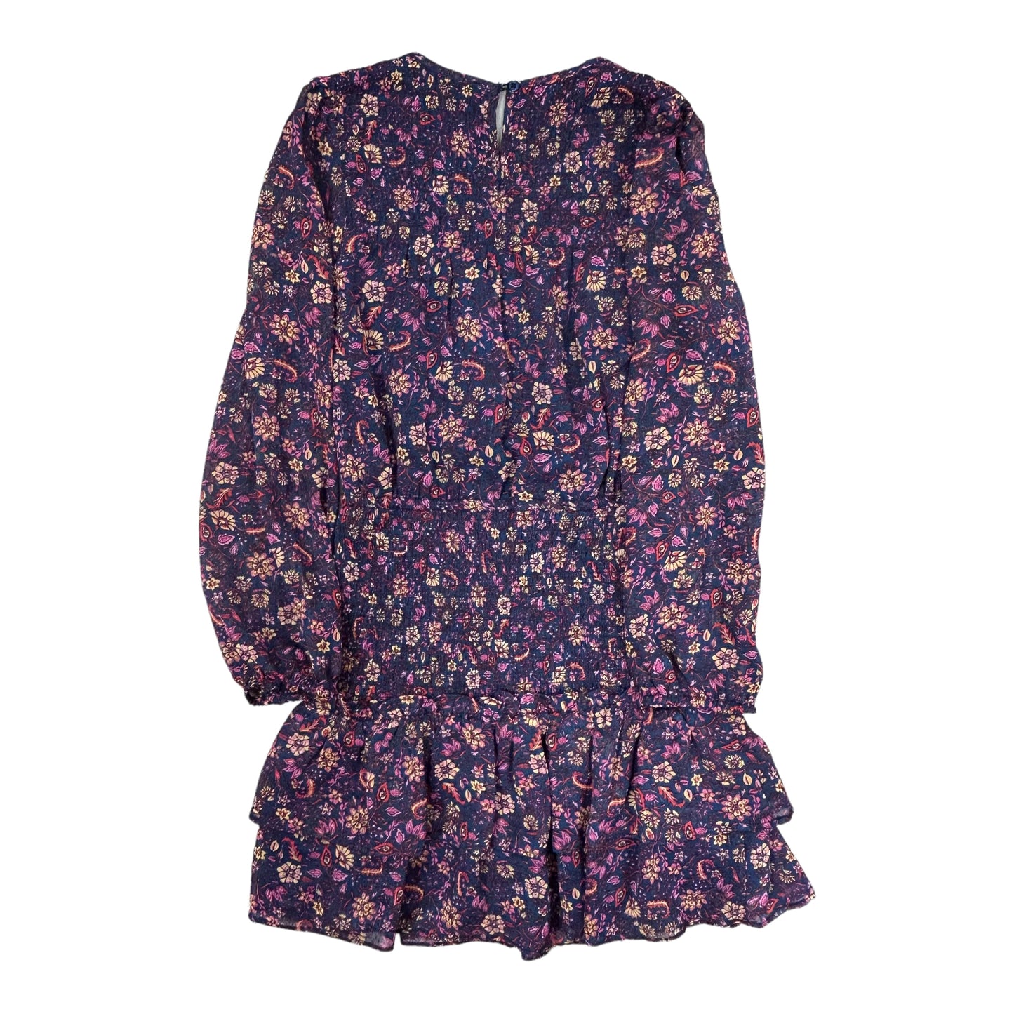 Aqua Girls Size 12/14 Youth Cinched Floral Print Long Sleeve Ruffle Dress