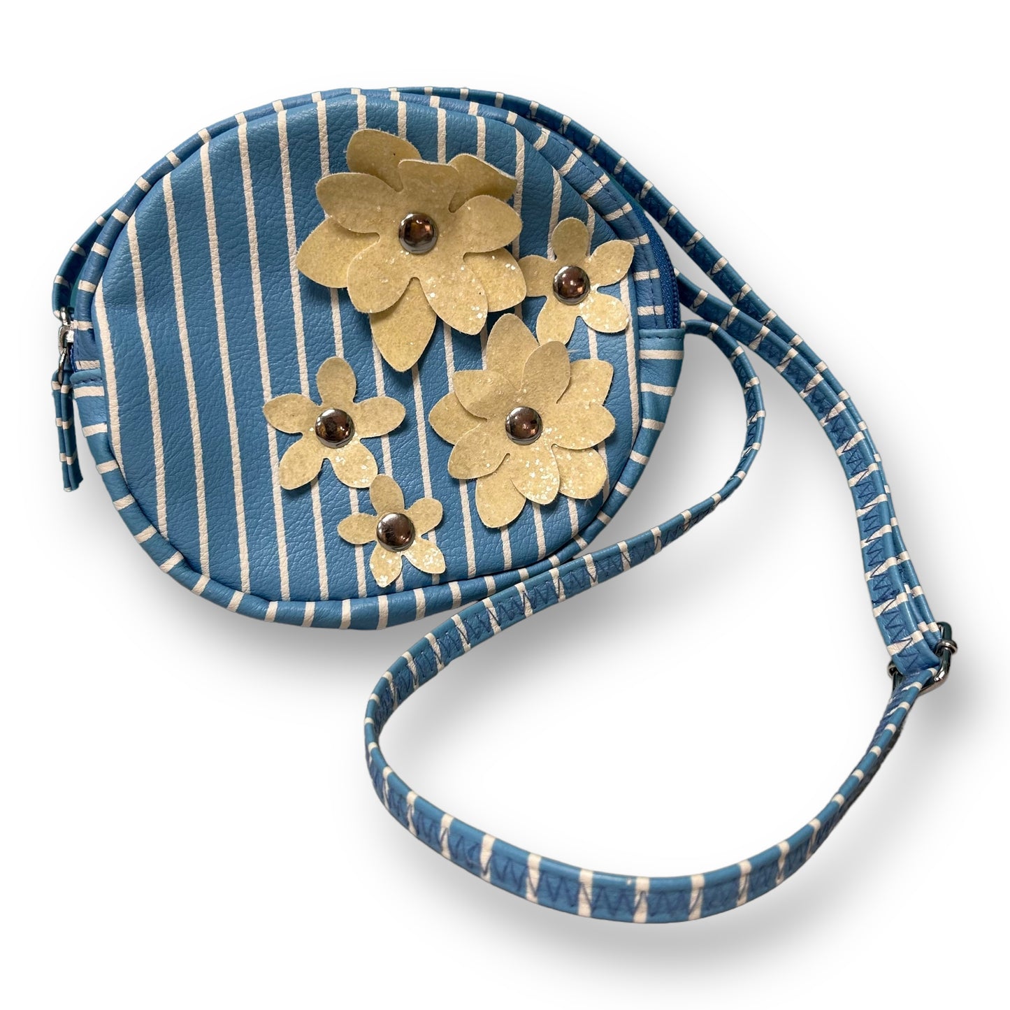 Cat & Jack Girls Purse Blue & White Striped with Floral Accents