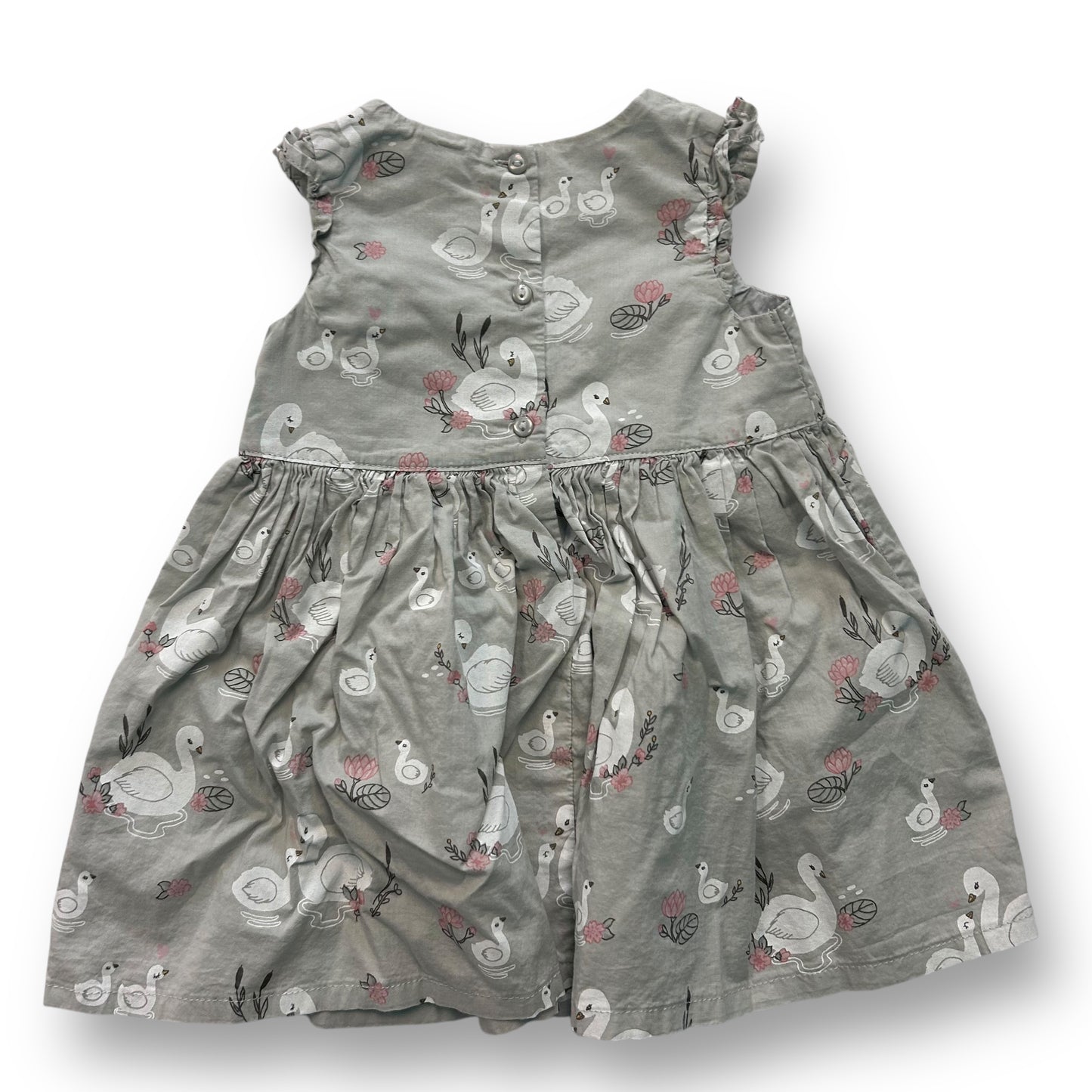 H&M Baby Girl 9 Months Sundress Gray Swan Print Lightweight Sleeveless Dress