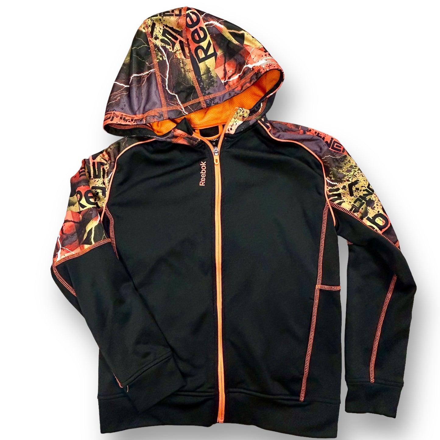 Reebok Boys Size 10/12 YMD Full Zip Black and Camo Hoodie