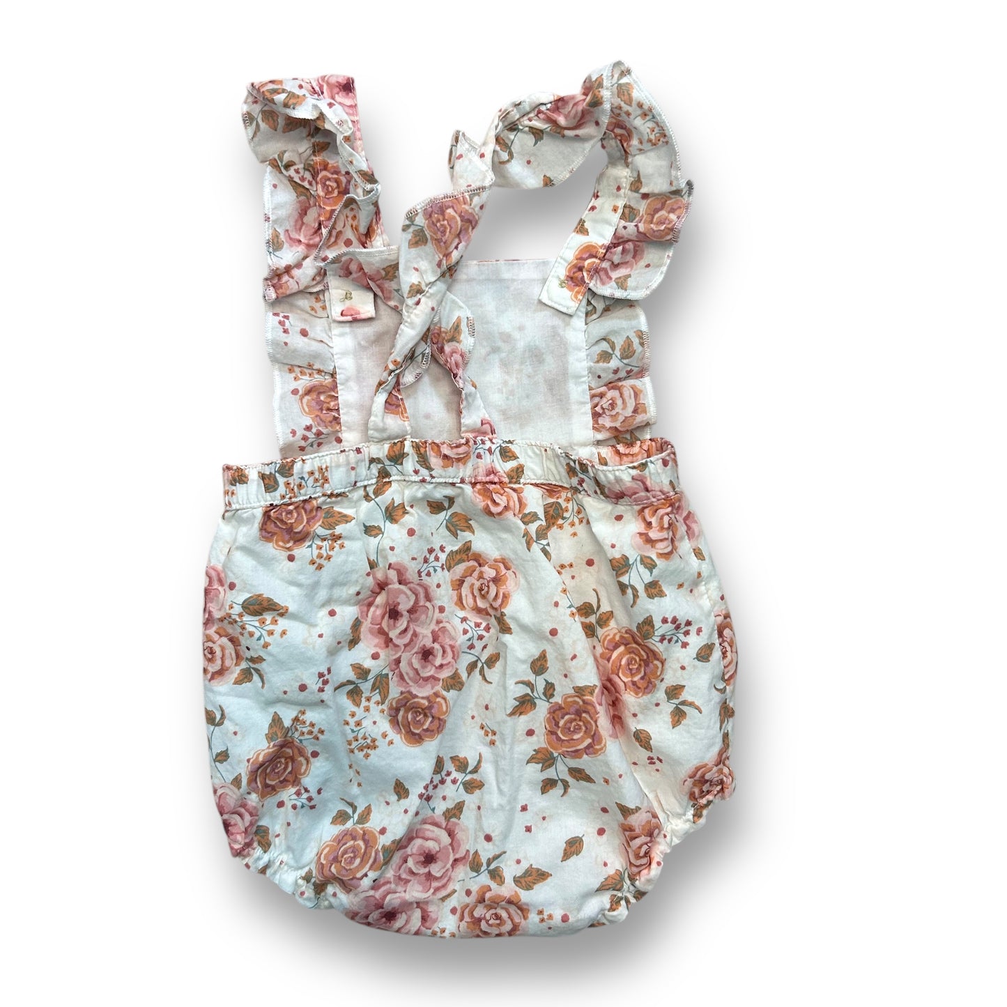 H&M Baby Girl Size 9 Months Romper Pink Blush Rose Print Ruffled One Piece