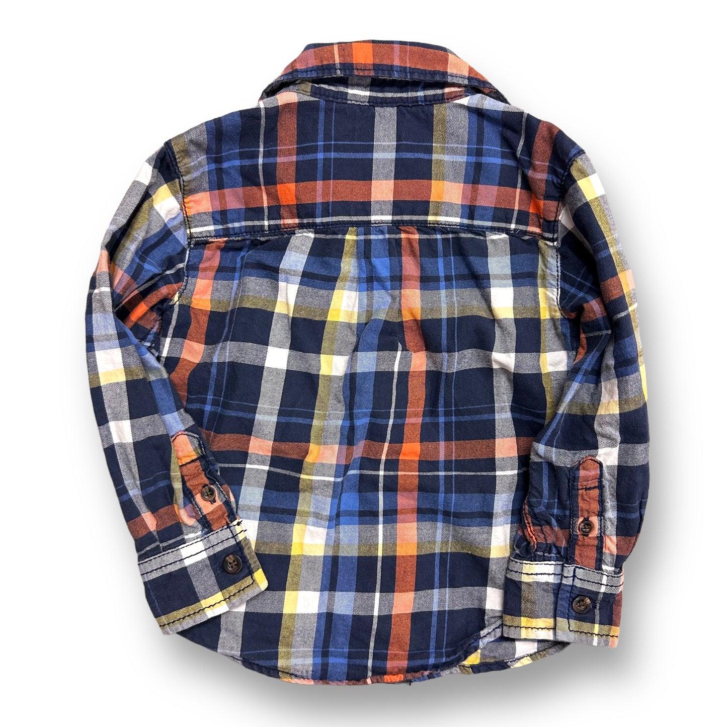Carter's Boys Size 2T Orange and Navy Plaid Soft Knit Button Up Shirt