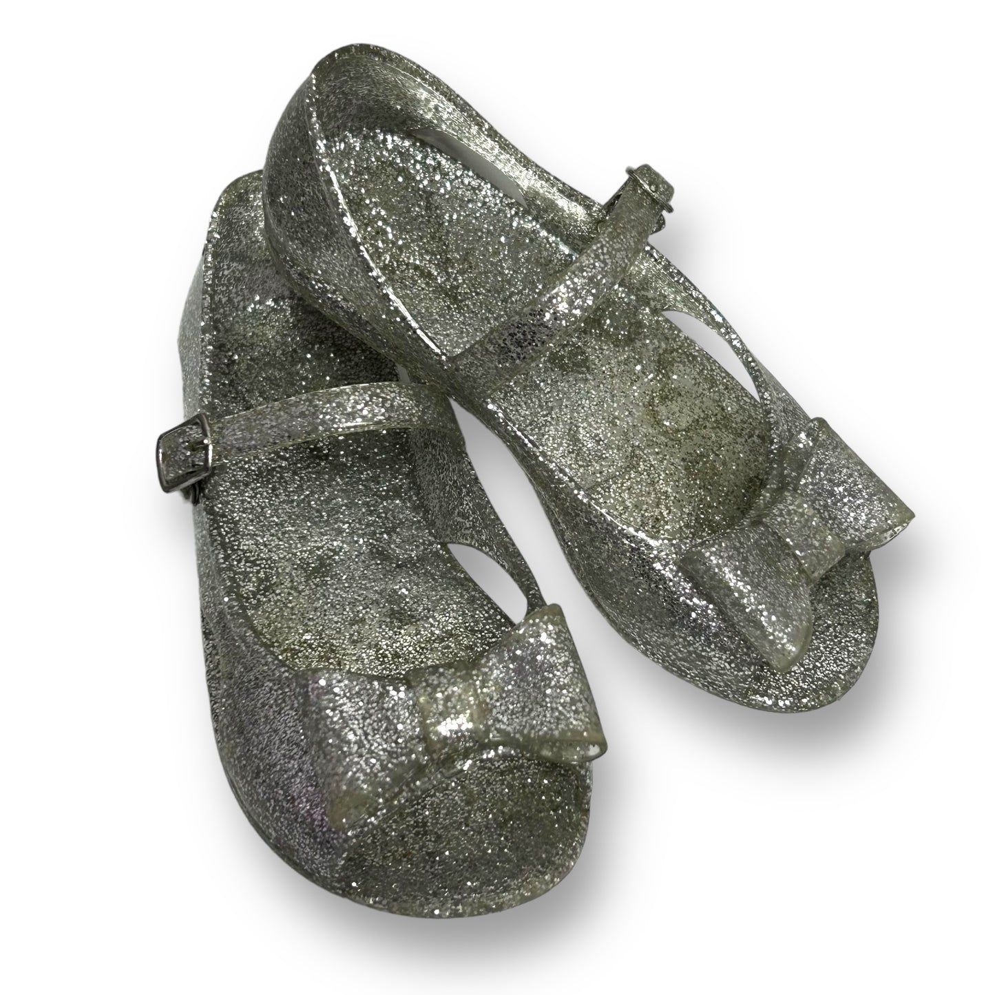 Toddler Girls Size 7 Jellies Sandals Silver Sparkle Easy-On Shoes