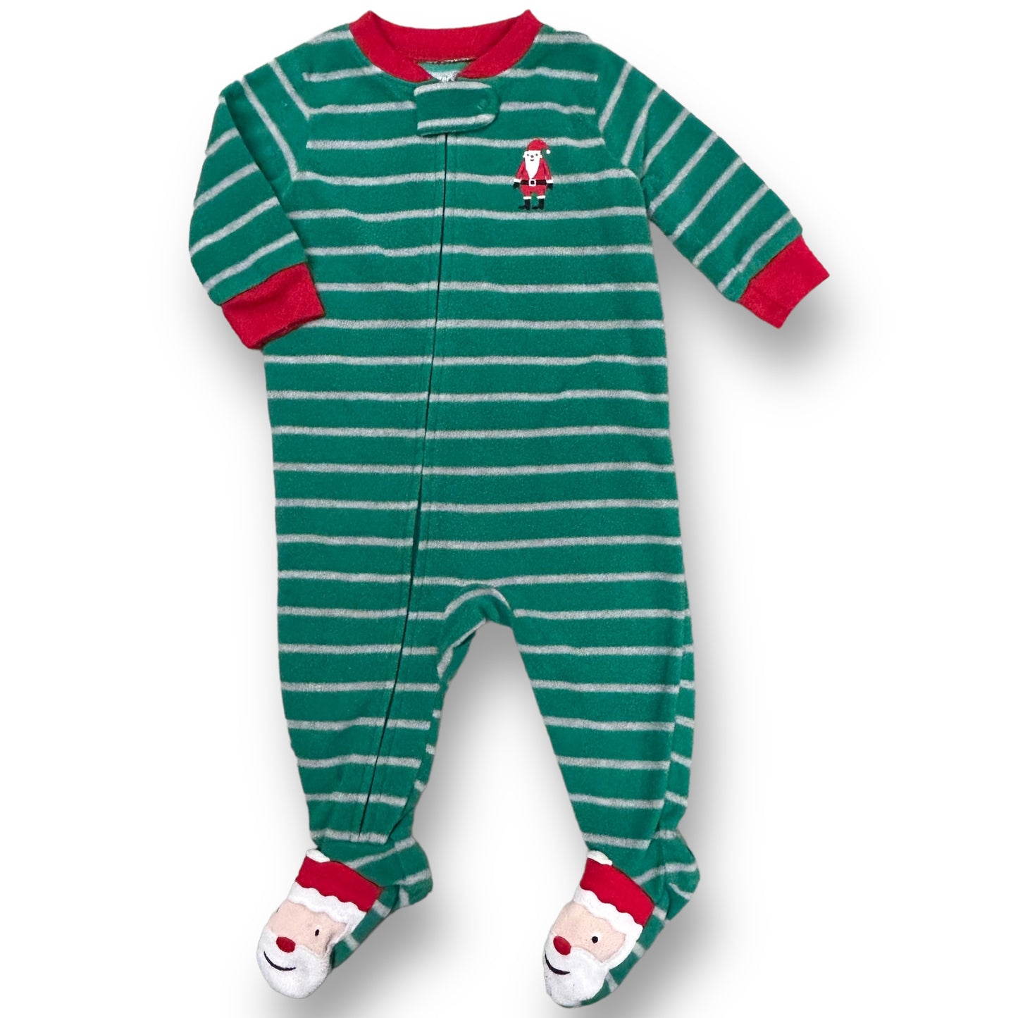 Carter's Baby Boy Size 6 Months Christmas Pajamas Green Fleece Santa Footie PJ's