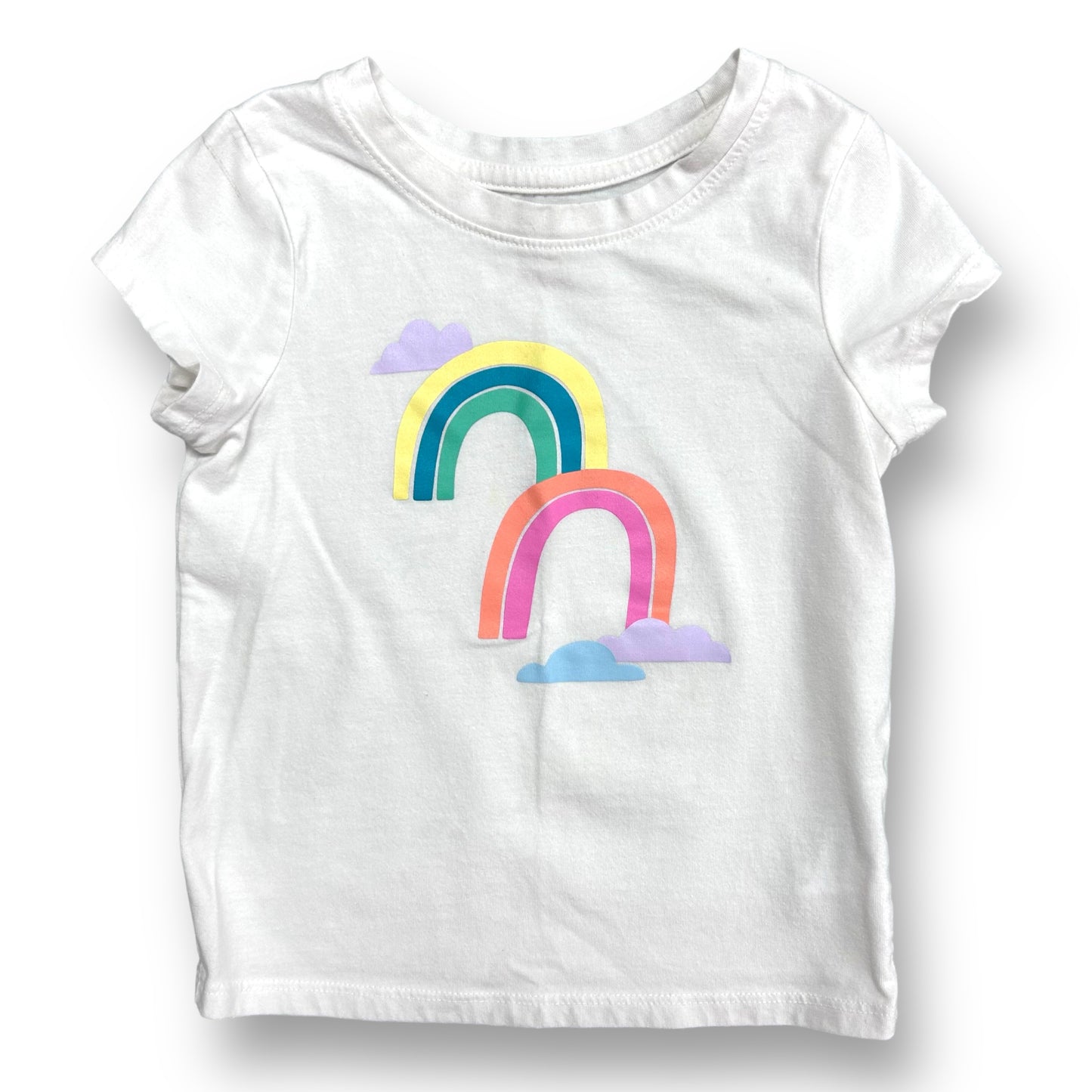 Cat & Jack Girls Size 2T White Tee Rainbow and Clouds Short Sleeve Shirt