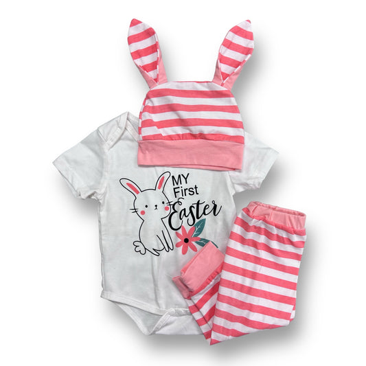 Baby Girl Size 12-18 Months Pink and White 3pc My First Easter Outfit with Hat