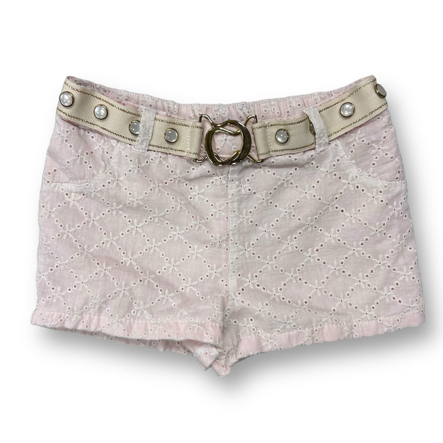 Girls Toddler Size 18 Months Light Pink Eyelet Cotton Shorts with Belt