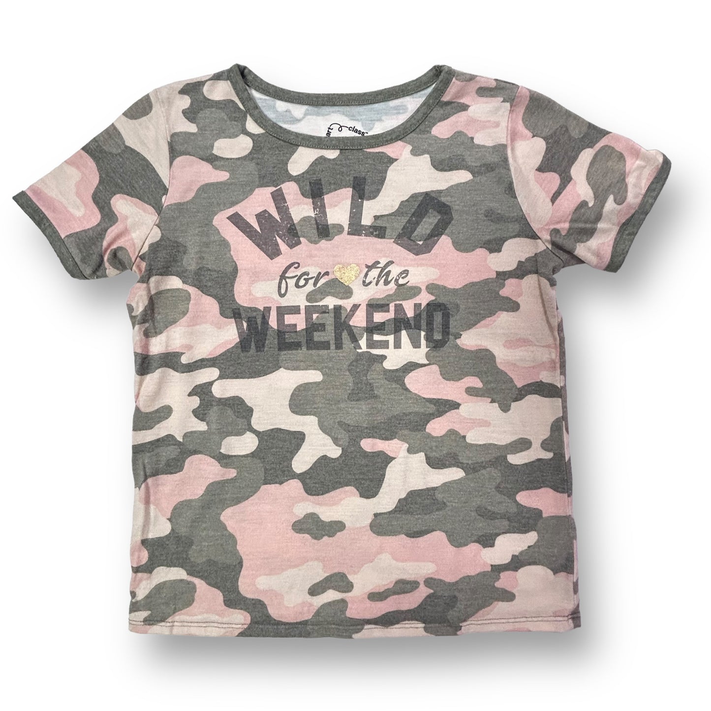 Youth Girl Size 10/12 Pink & Green Camo Wild for the Weekend Soft Tee