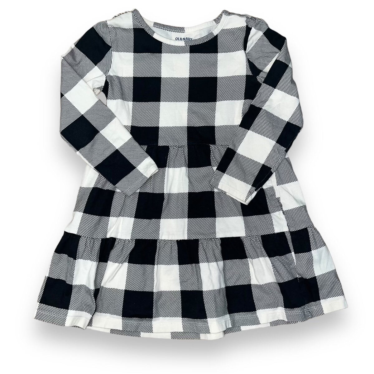 Old Navy Size 6/7 Girls Black and White Plaid Long-Sleeve Dress
