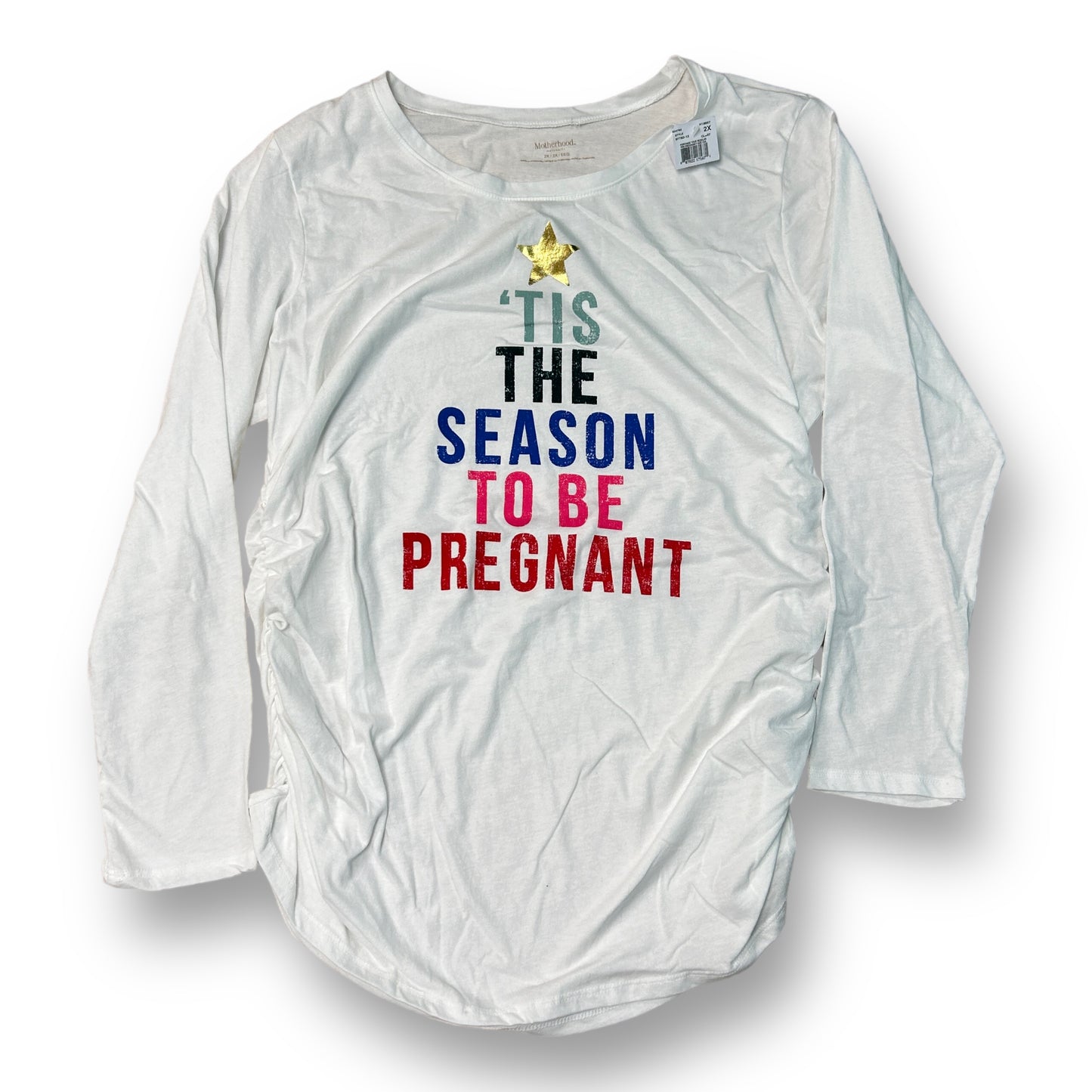 New! Motherhood Size XXL White Long Sleeve Christmas Maternity Top