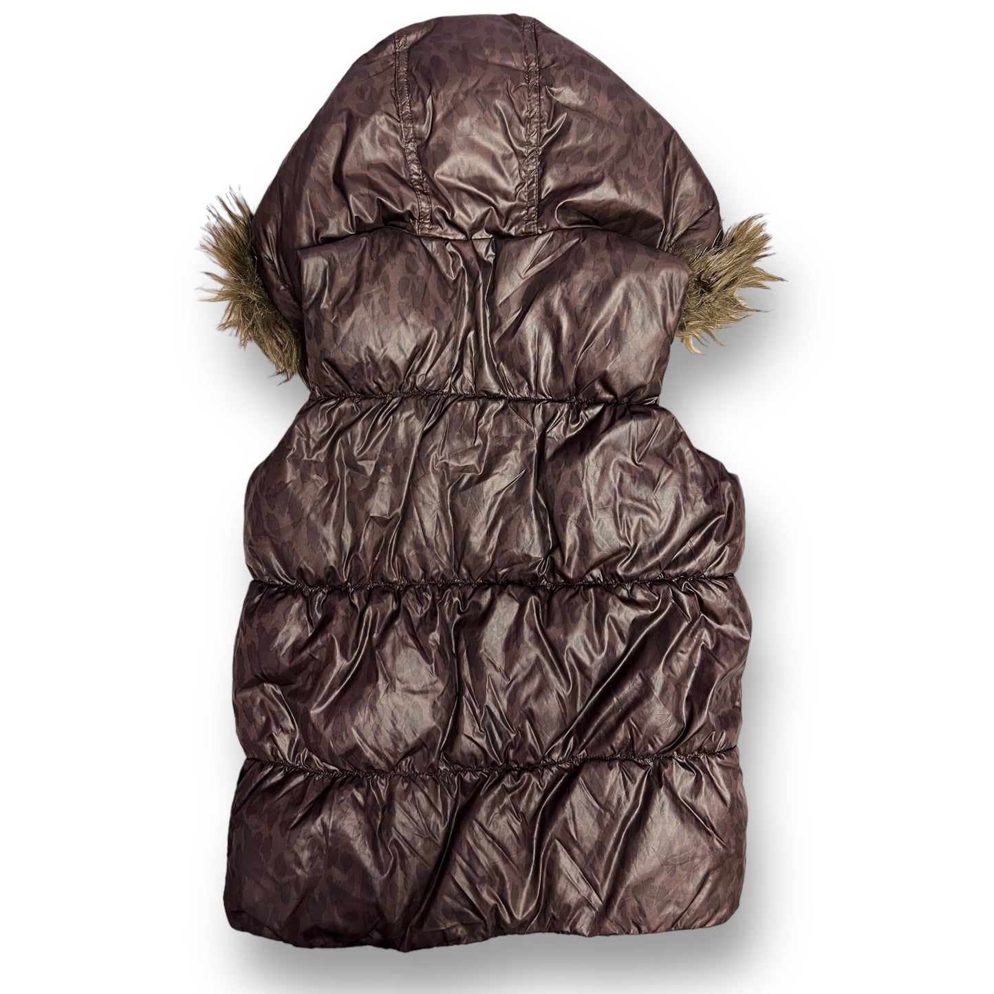 Gap Kids Girls Size 8/10 Medium Brown Puffer Vest with Faux Fur Lined Hood