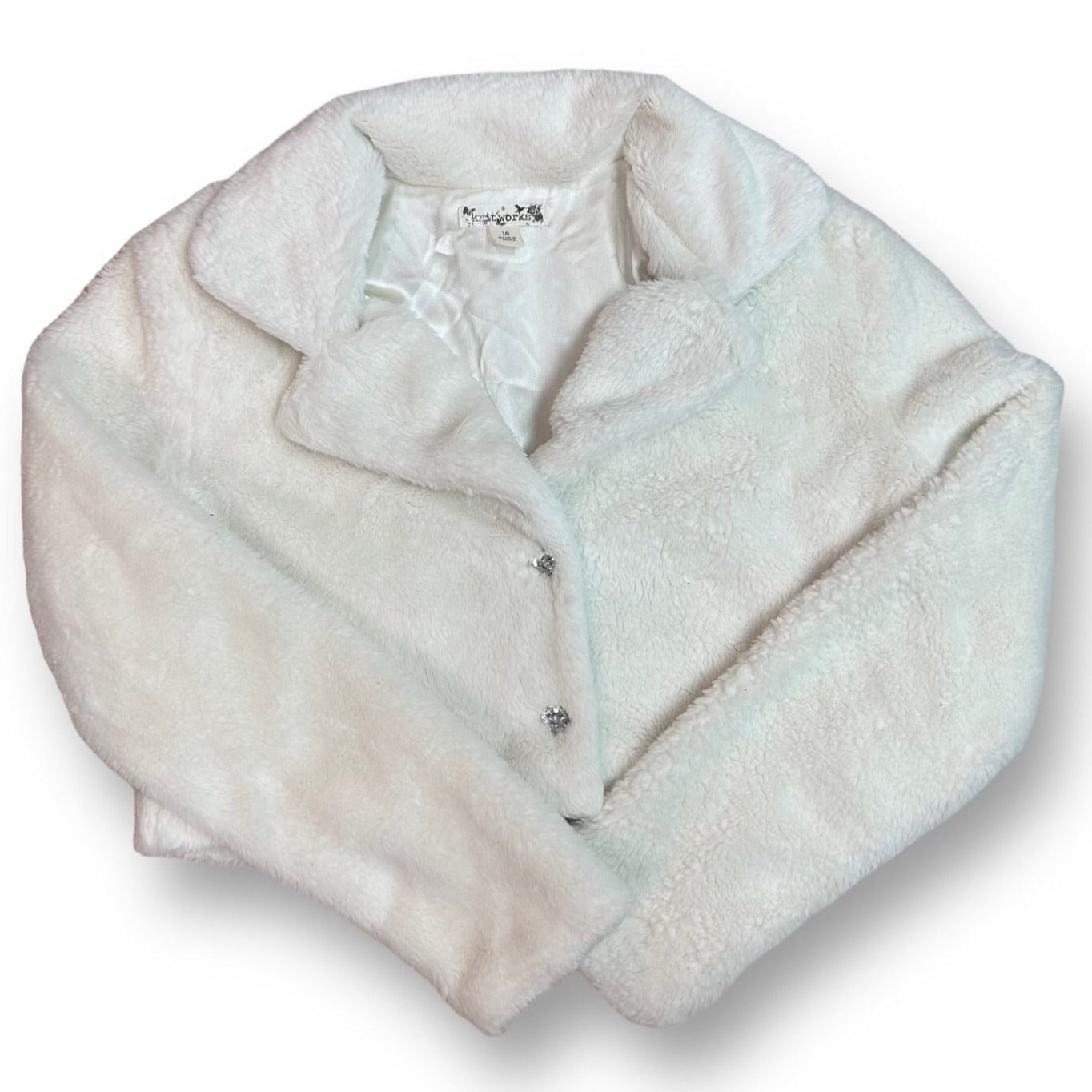 Youth Girl Size 16 Special Occasion White Faux Fur Shrug Jacket Dress Sweater