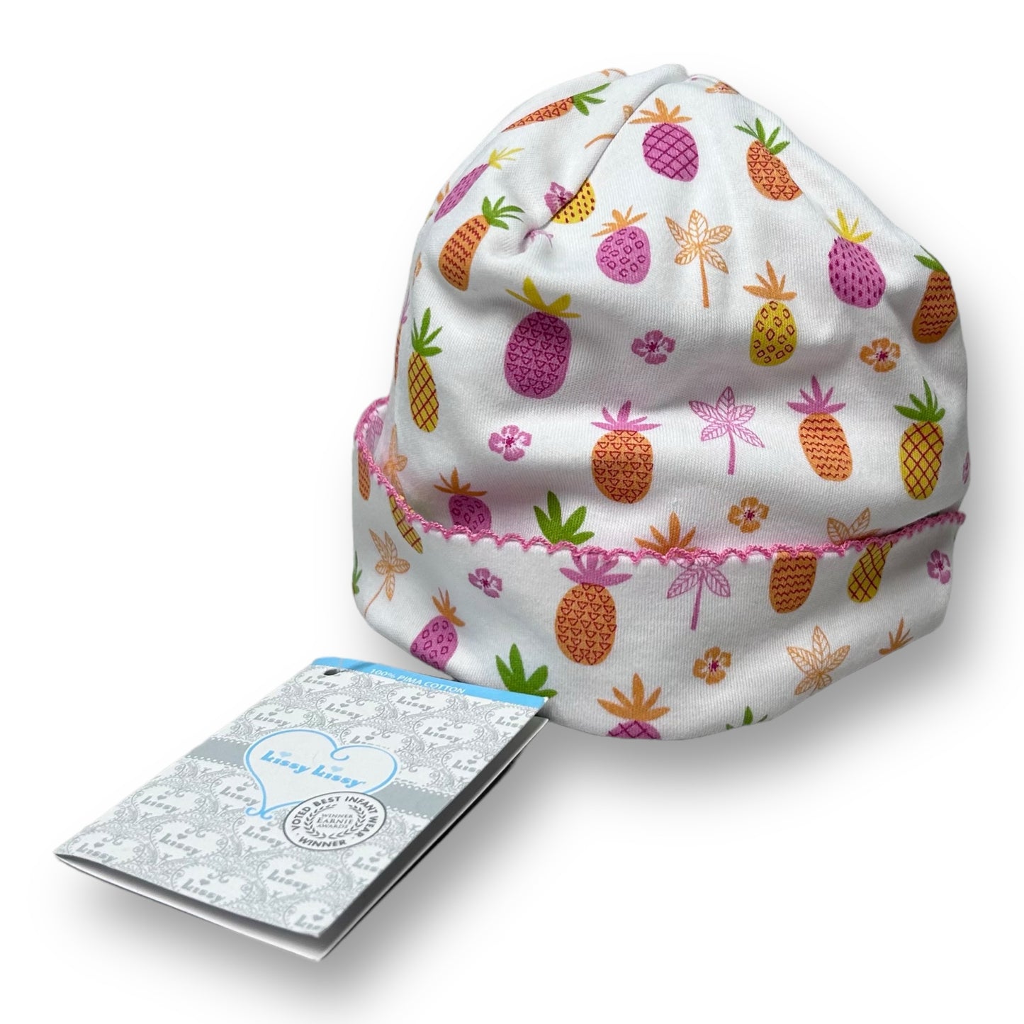 NEW! Kissy Kissy Girls Beanie Small 0-6 Months 100% Cotton Tropical Fruit Print