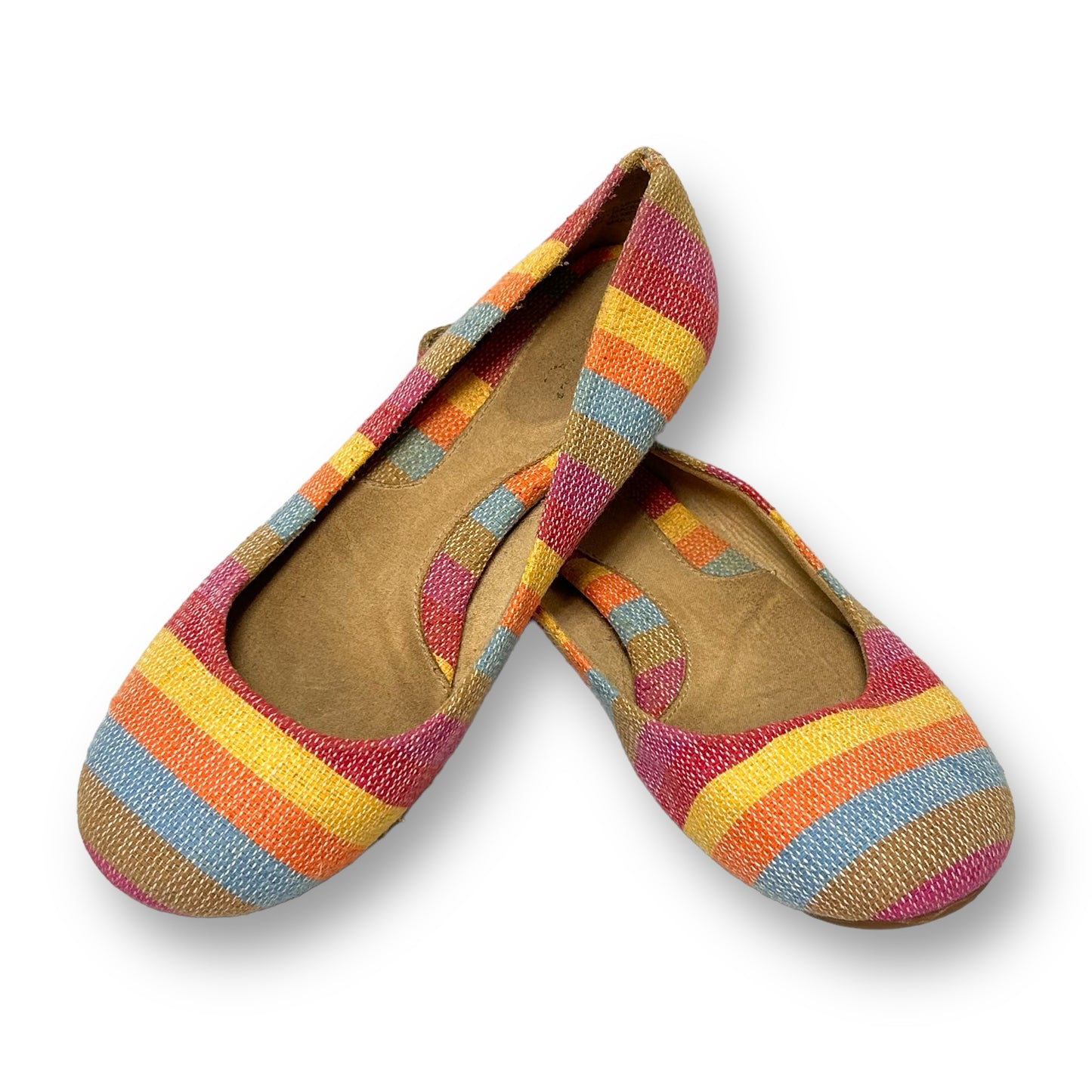 A pair of women's casual flats with a multicolor slip-on design.