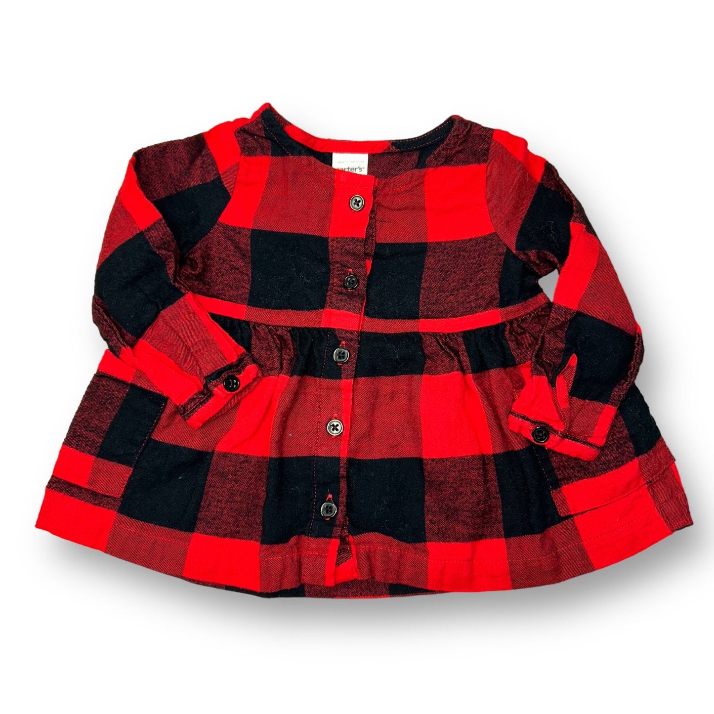 Girls 6 Months Buffalo Plaid Carter's Black and Red Long Sleeve Flannel Blouse