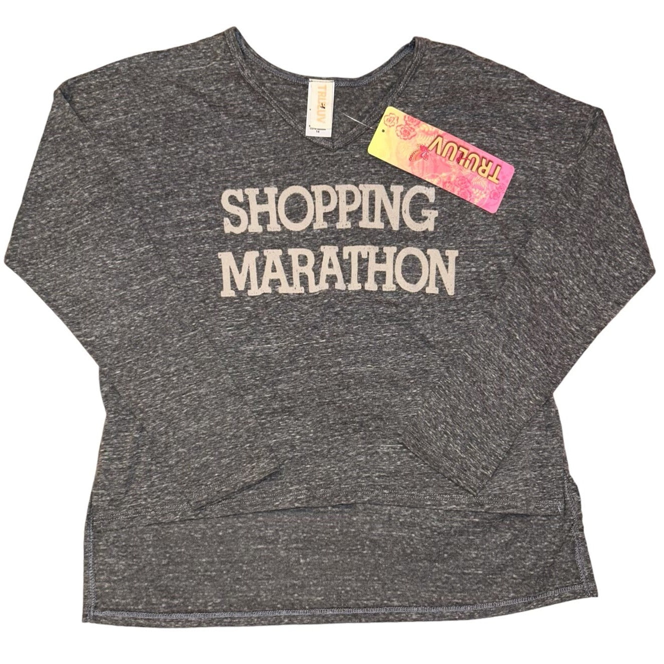 NEW! TruLuv Youth Girls Size 14 Gray Shopping Marathon V-Neck Top