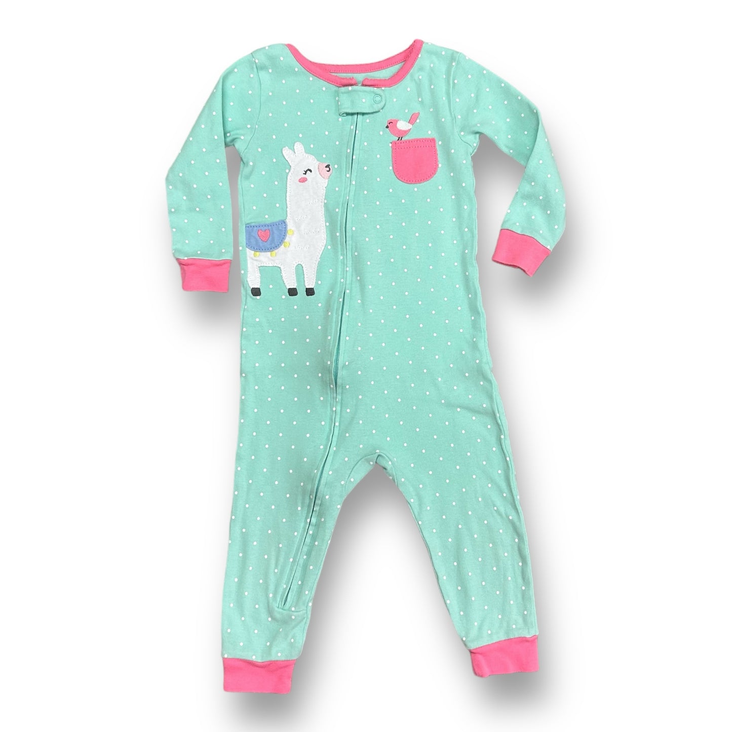 Carter's Toddler Girls Size 18 Months PJ's Aqua Blue Zippered Llama Pajamas
