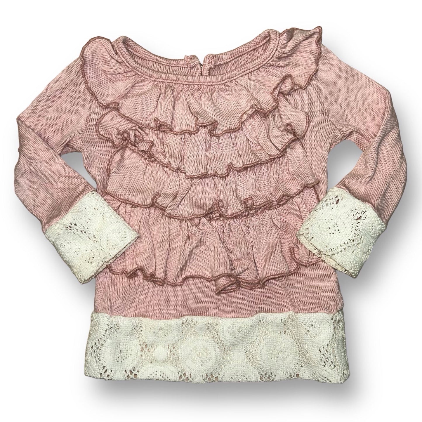 Persnickety Size 12 Months Girls Top Pink Lace Trimmed Blouse with Ruffles