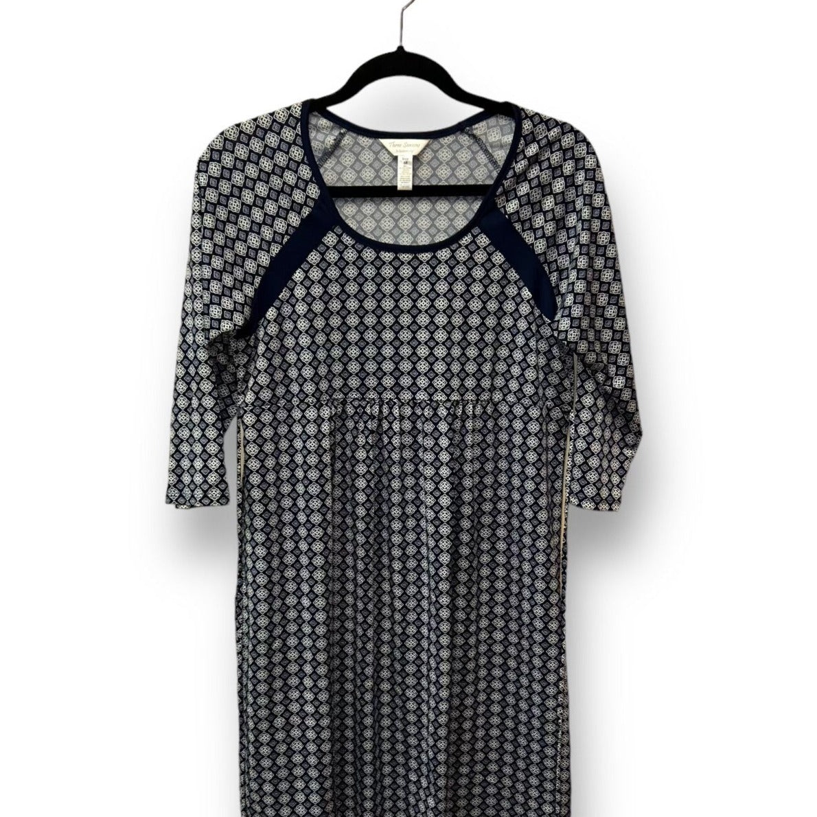 Three Seasons Size Medium Navy & White Print Tie-Back Maternity Dress