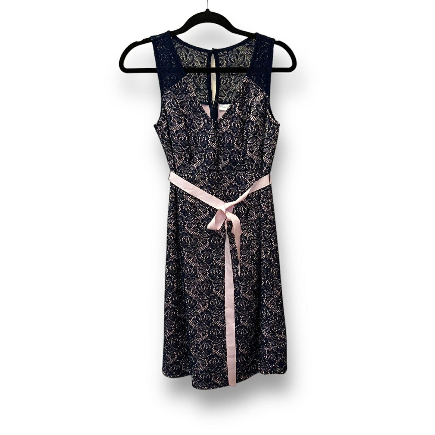 Motherhood Size S Navy/Pink Lace Belted Maternity Dress