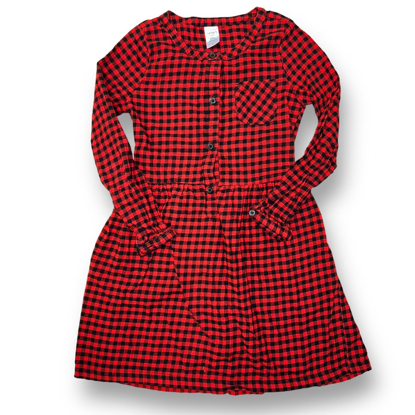 Carter's Girls Size 6/6X Red Plaid Long Sleeve Plaid Dress with Pocket & Buttons