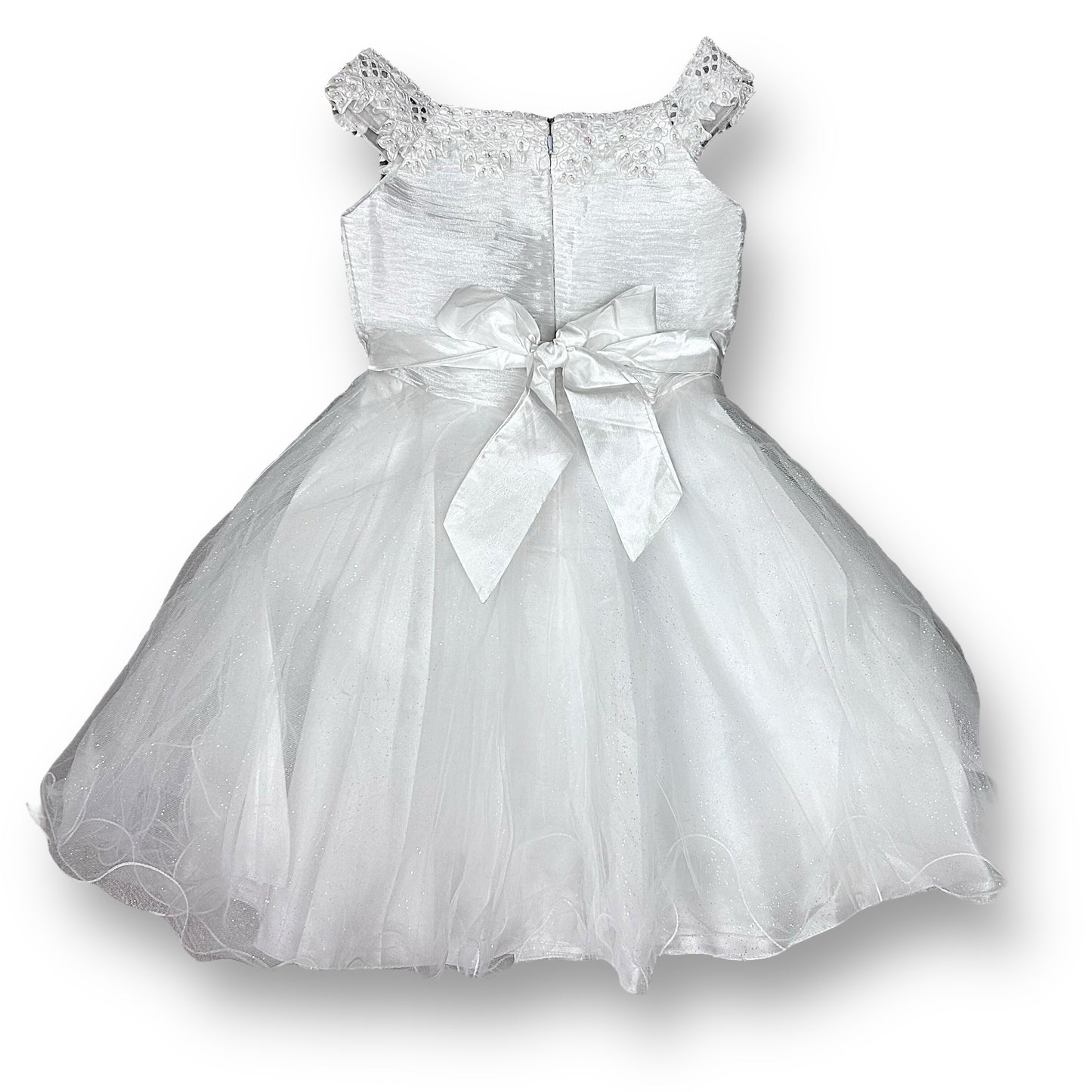 NEW! Girls Size 6/7 Flower Girl Dress Embellished with Beads, Ribbon, and Tulle