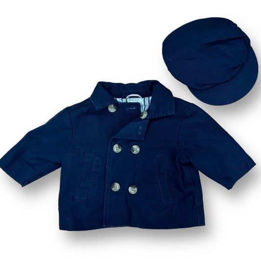 Baby Boy Jacket Size 6 Months Navy Blue 2-Pc Peacoat & Newsboy Hat