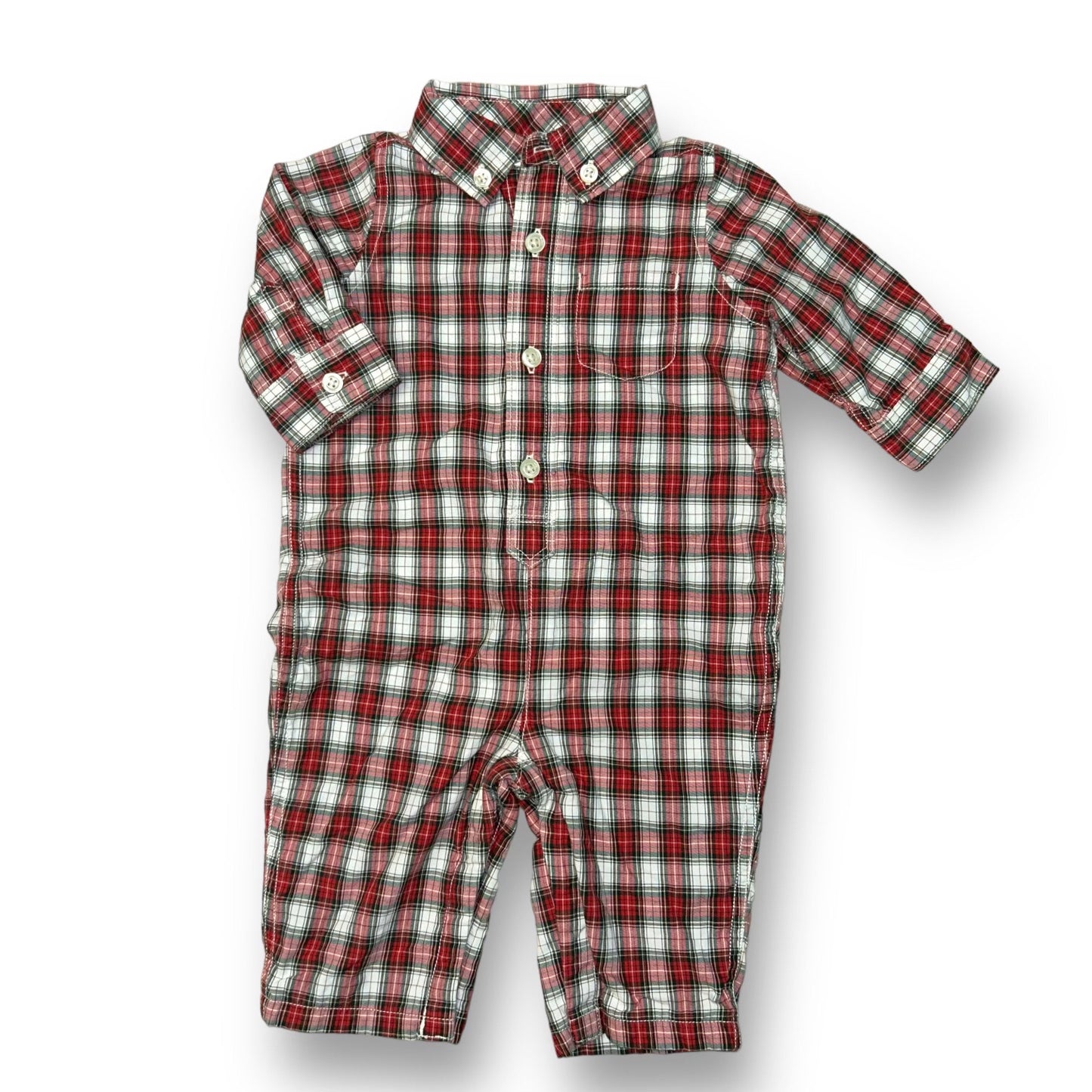 Gap Baby Boy Size 3-6 Months Plaid Button Up Collared One Piece with Lining