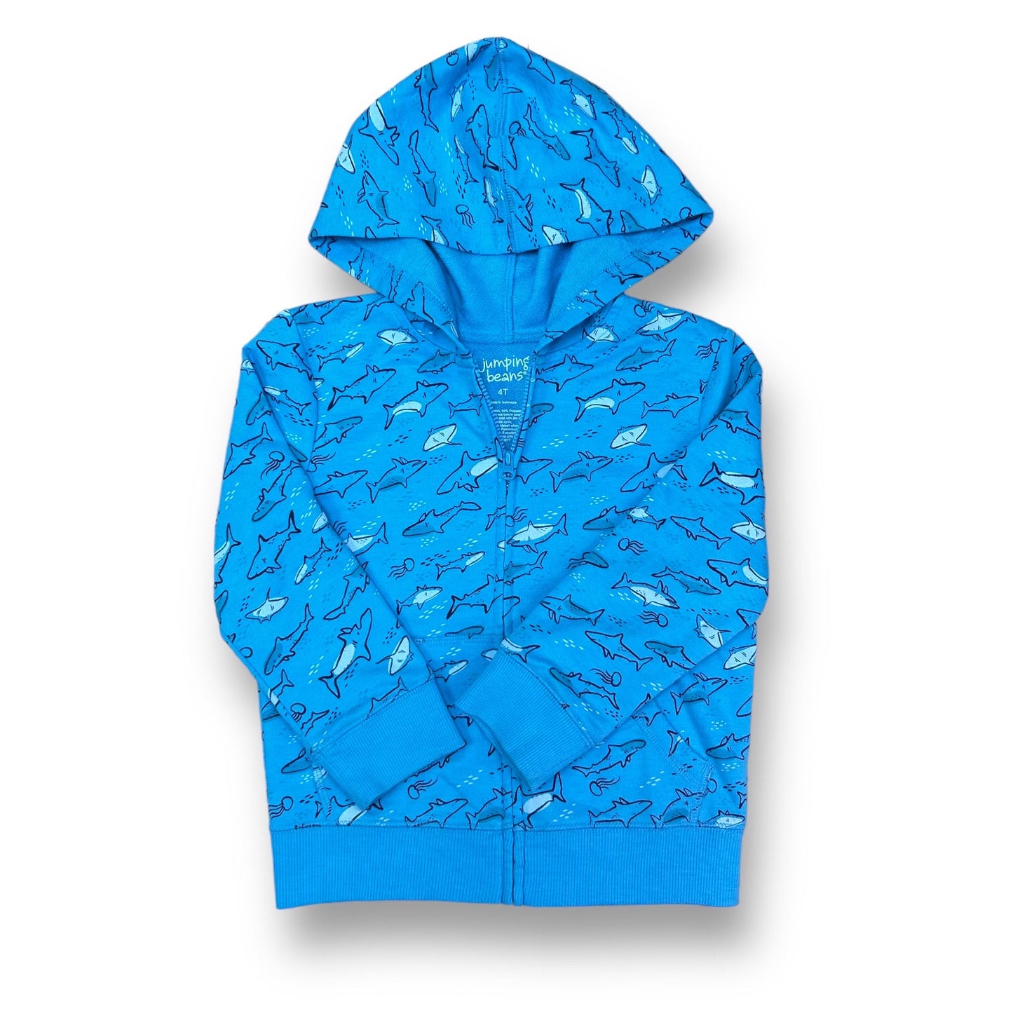 Jumping Beans Boys Size 4T Blue Shark Print Lightweight Zippered Hoodie
