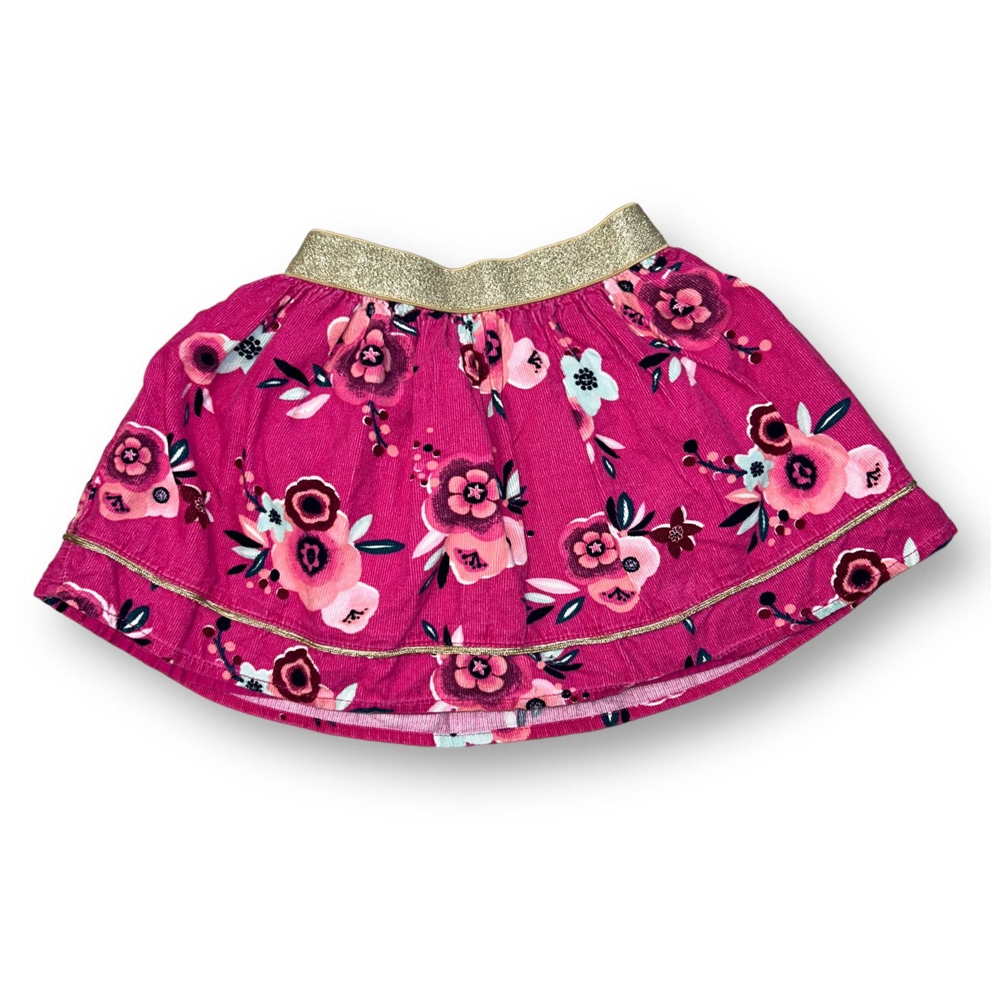Gymboree Girls Size 5 Pink Corduroy Floral Print Pull On Skirt with Gold Elastic Waist