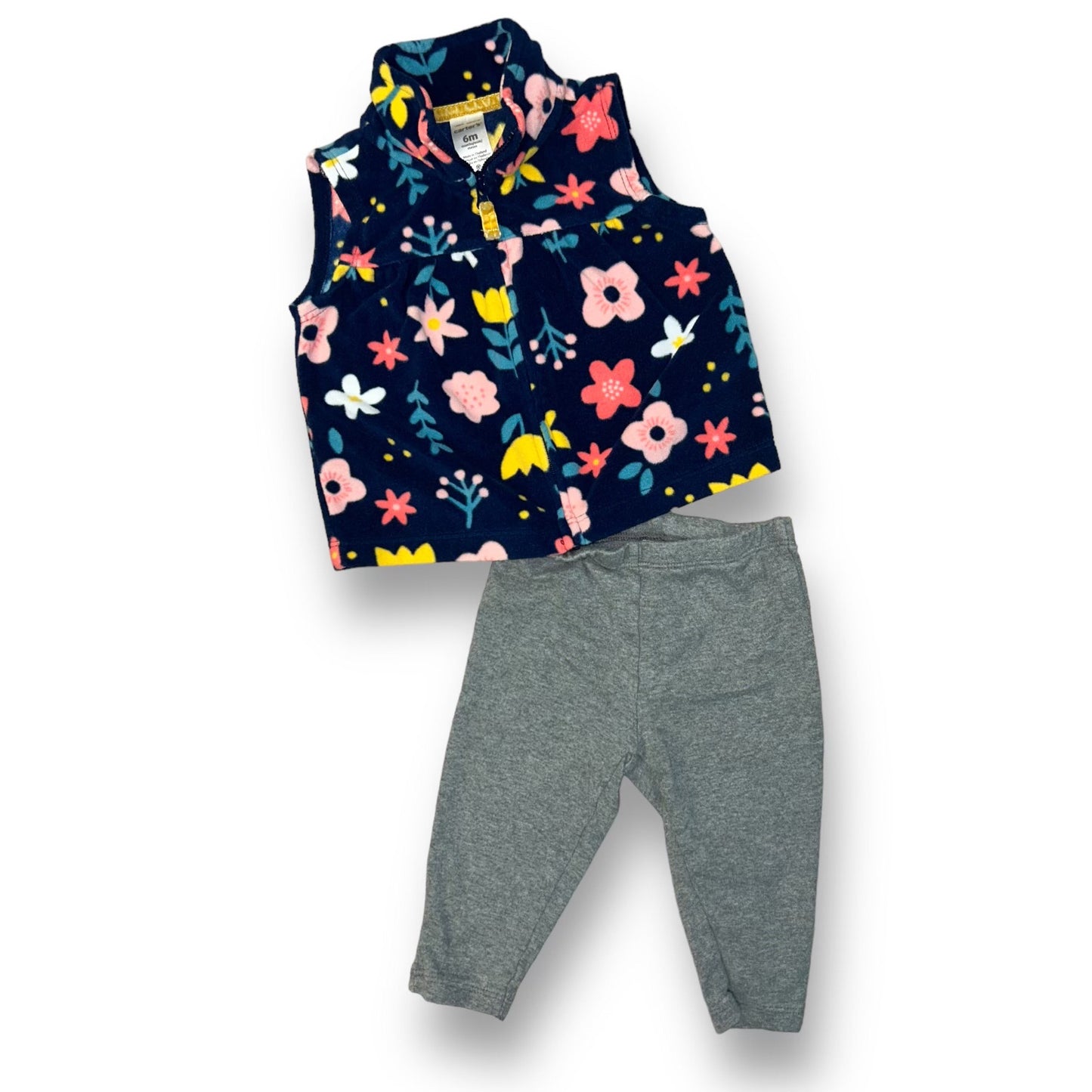 Carter's Girls 6 Months Outfit Navy Floral Top and Gray Fleece 2-Pc Pants Set