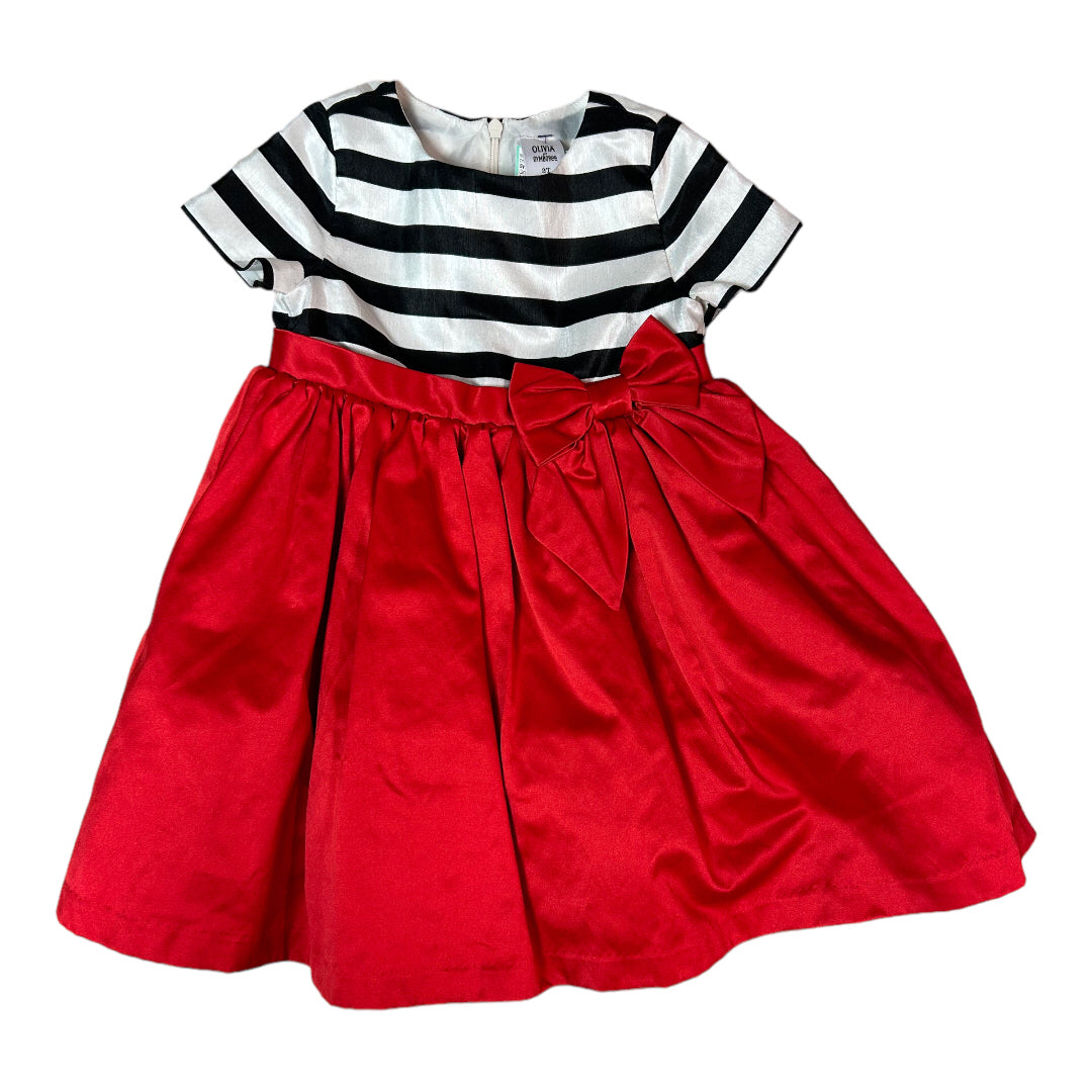 Gymboree Olivia Party Dress Size 2T Girls Red Black White Short Sleeves with Bow