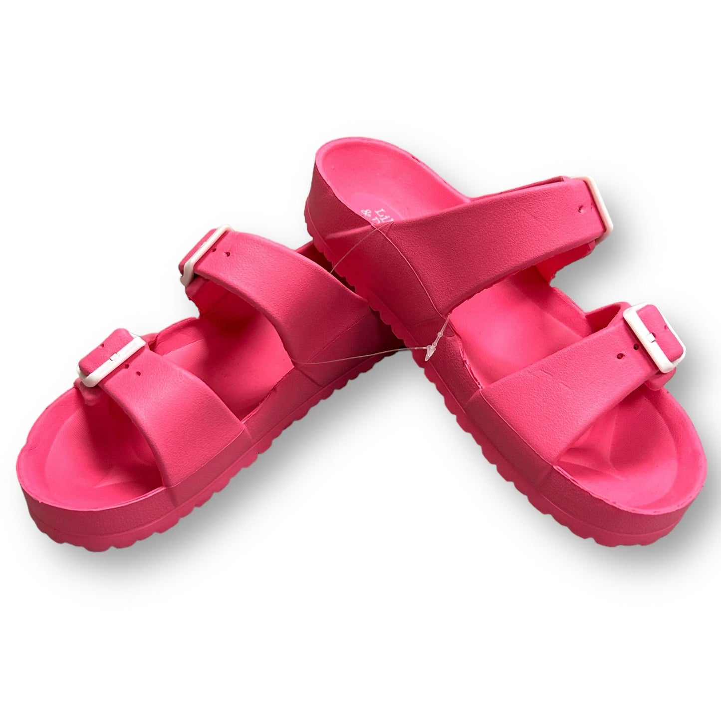NEW! Girls Slide Sandals Youth Size 2-3 Pink Slip On Shoes with Buckles