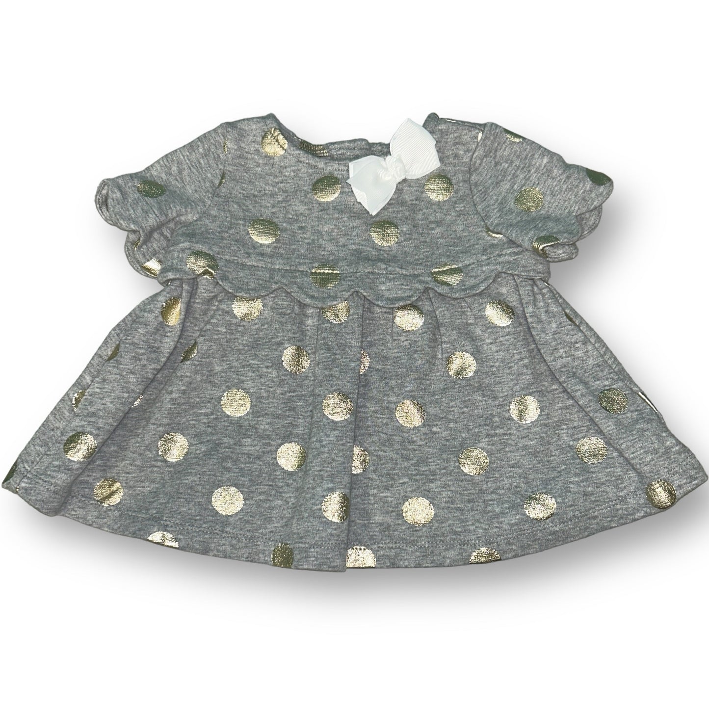 Savannah Baby Size 3-6 Months Girls Gray Short Sleeve Polka Dot Dress
