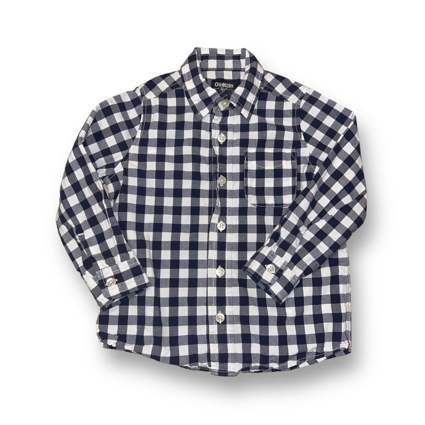OshKosh Boys Size 4T Dress Shirt Navy Checkered Button Down Shirt