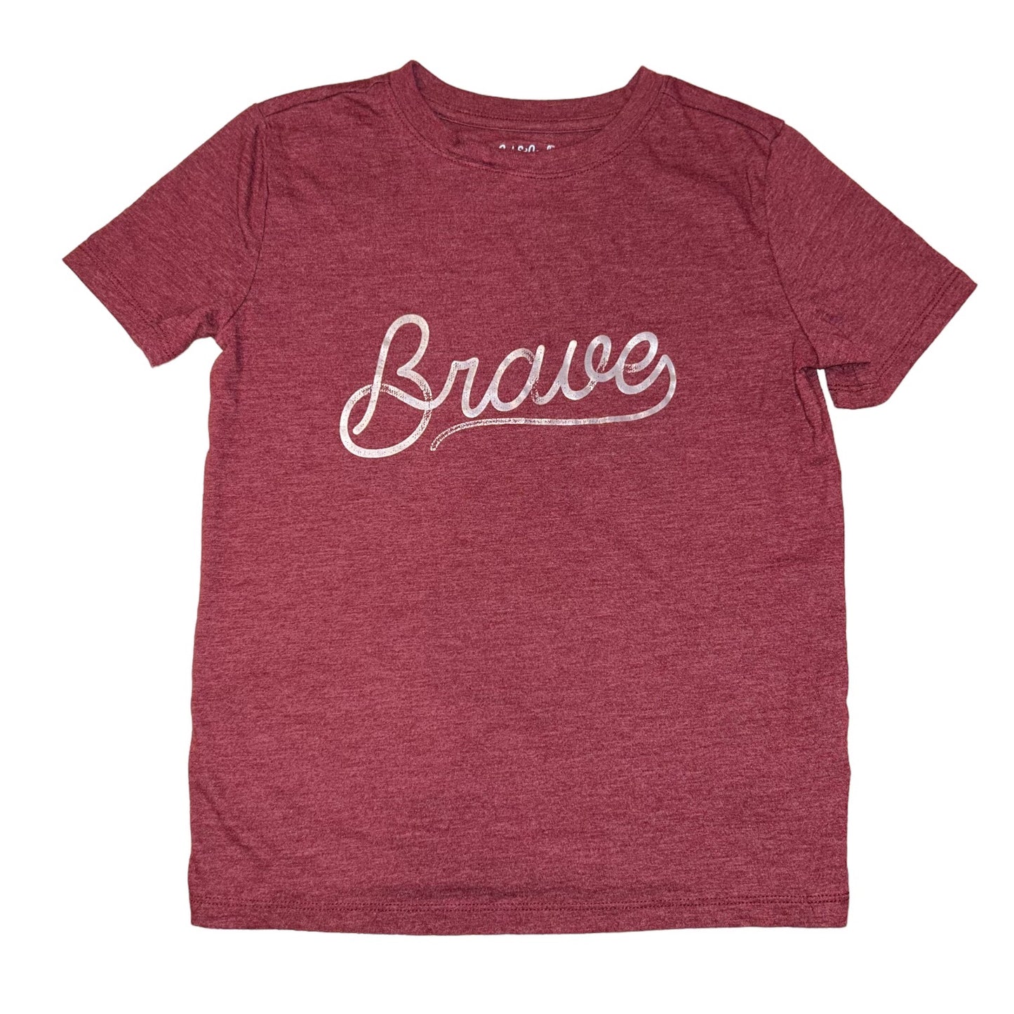 Cat & Jack Boys Size 6/7 Shirt Dark Red Brave Short Sleeve Tee