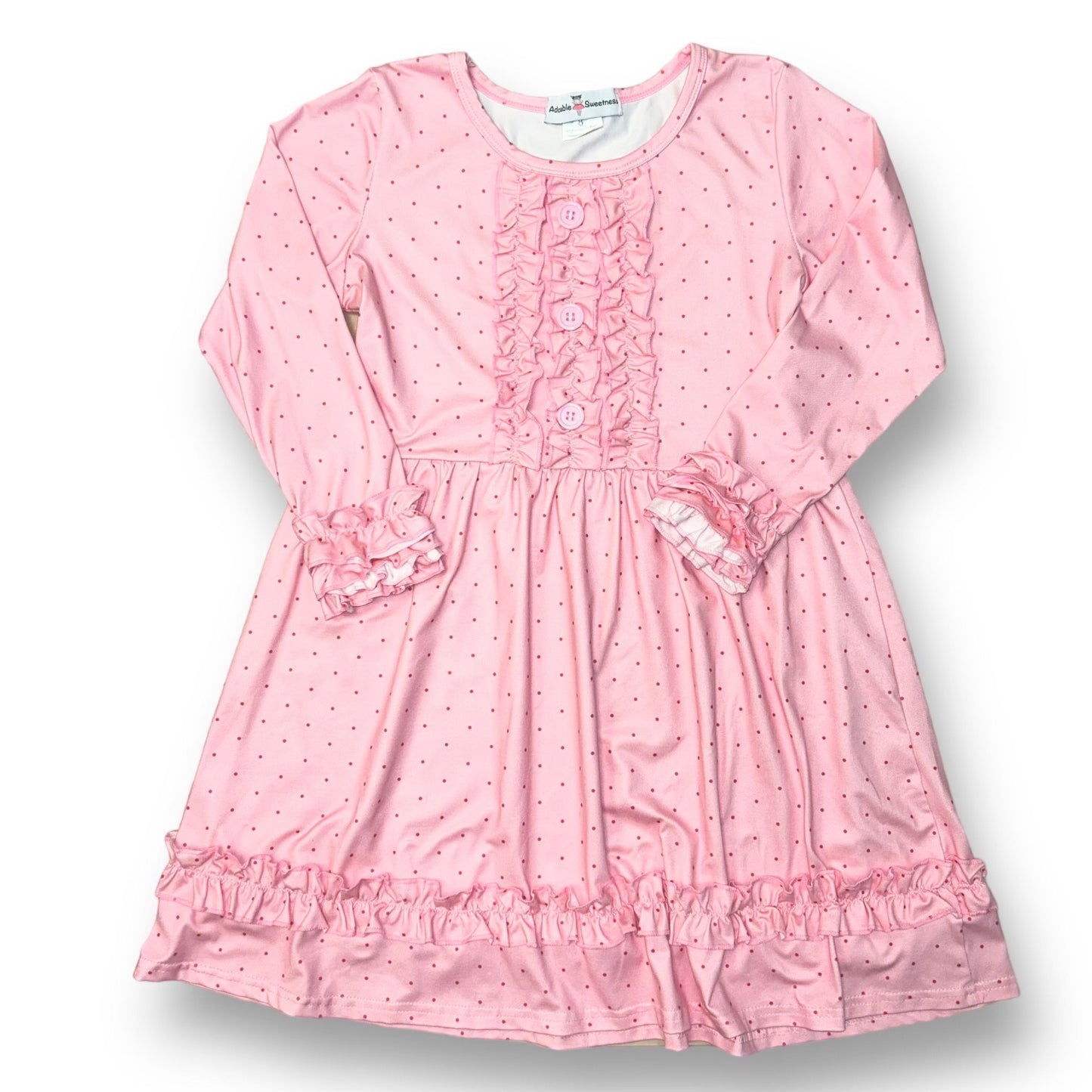 Adorable Sweetness Girls Size 8 Pink Long Sleeve Dress with Ruffles & Buttons