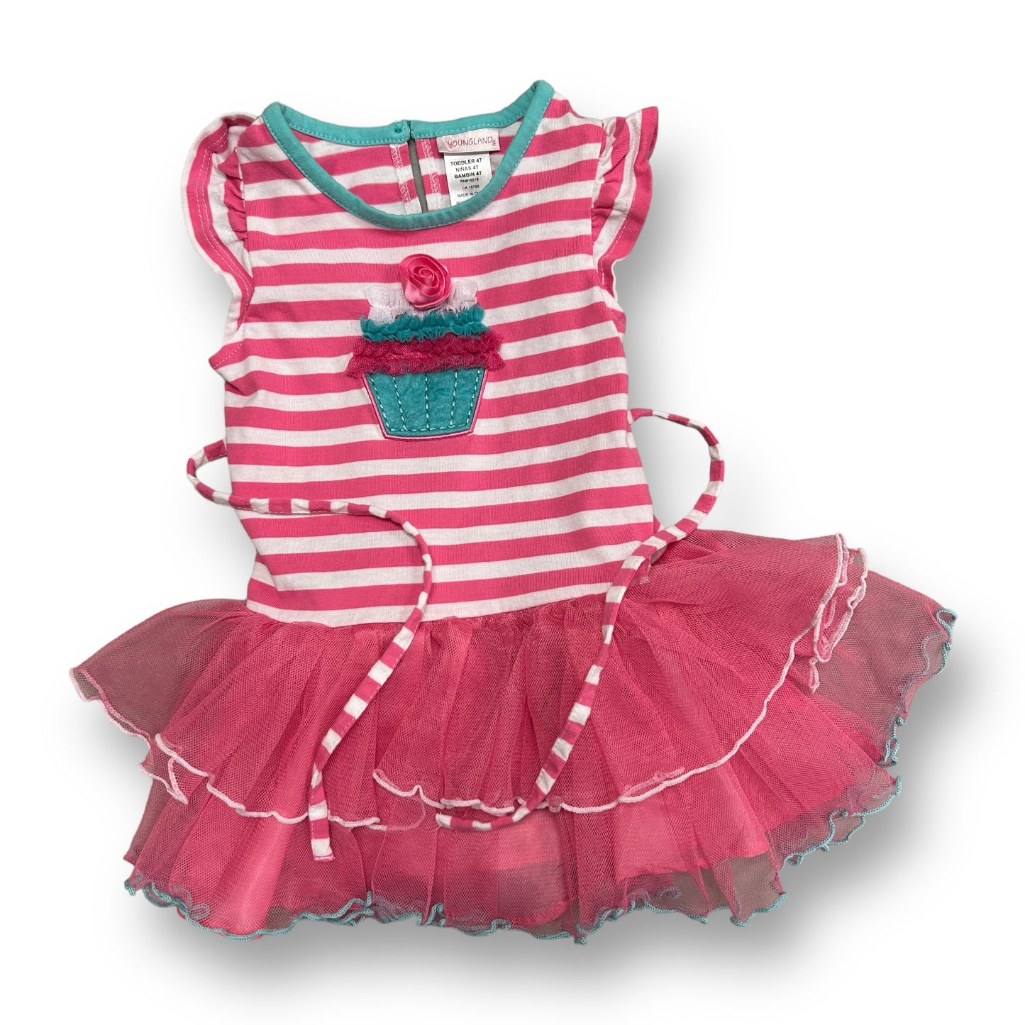 Girls Size 4T Birthday Cupcake Flutter Sleeve Pink Tutu Dress