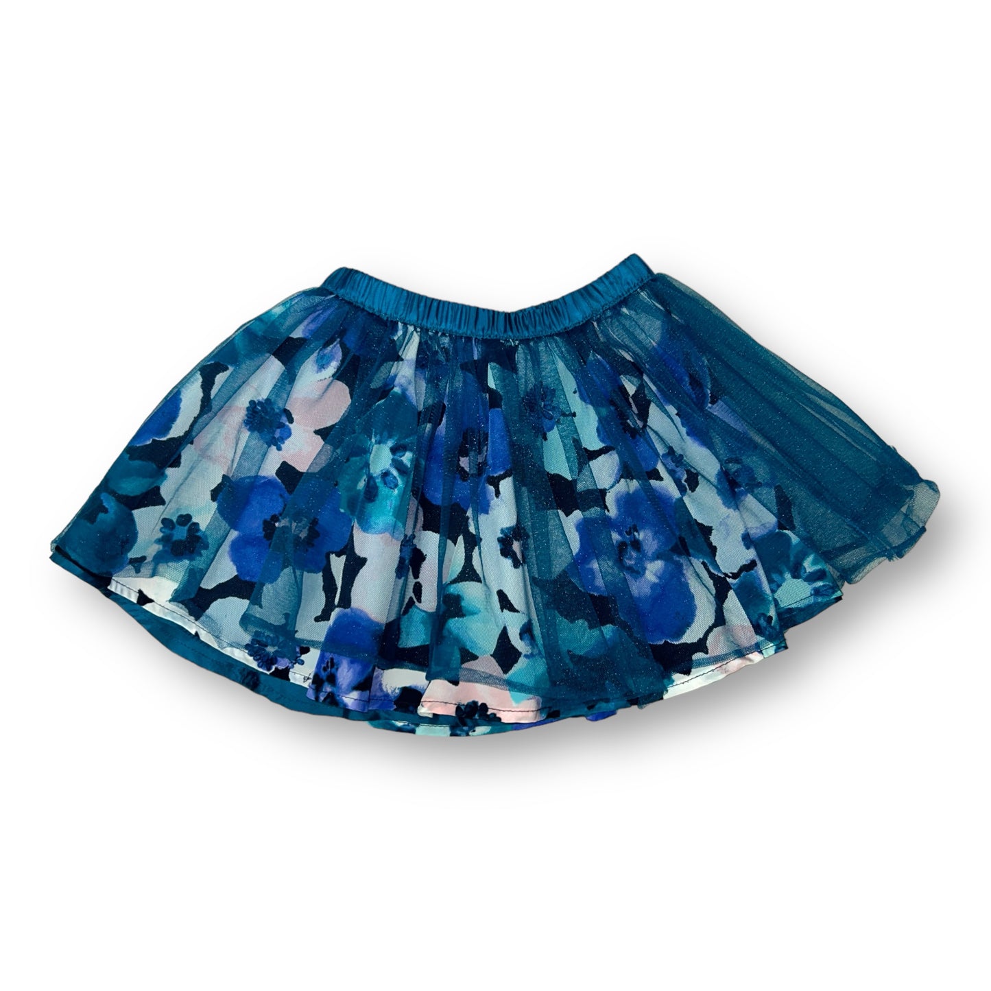 Gymboree Girls Size 5T Teal Blue Floral Tulle Tutu Skirt