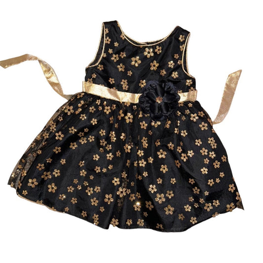 Youngland Girls Size 2T Black and Gold Shimmer Tulle Overlay Sleeveless Dress