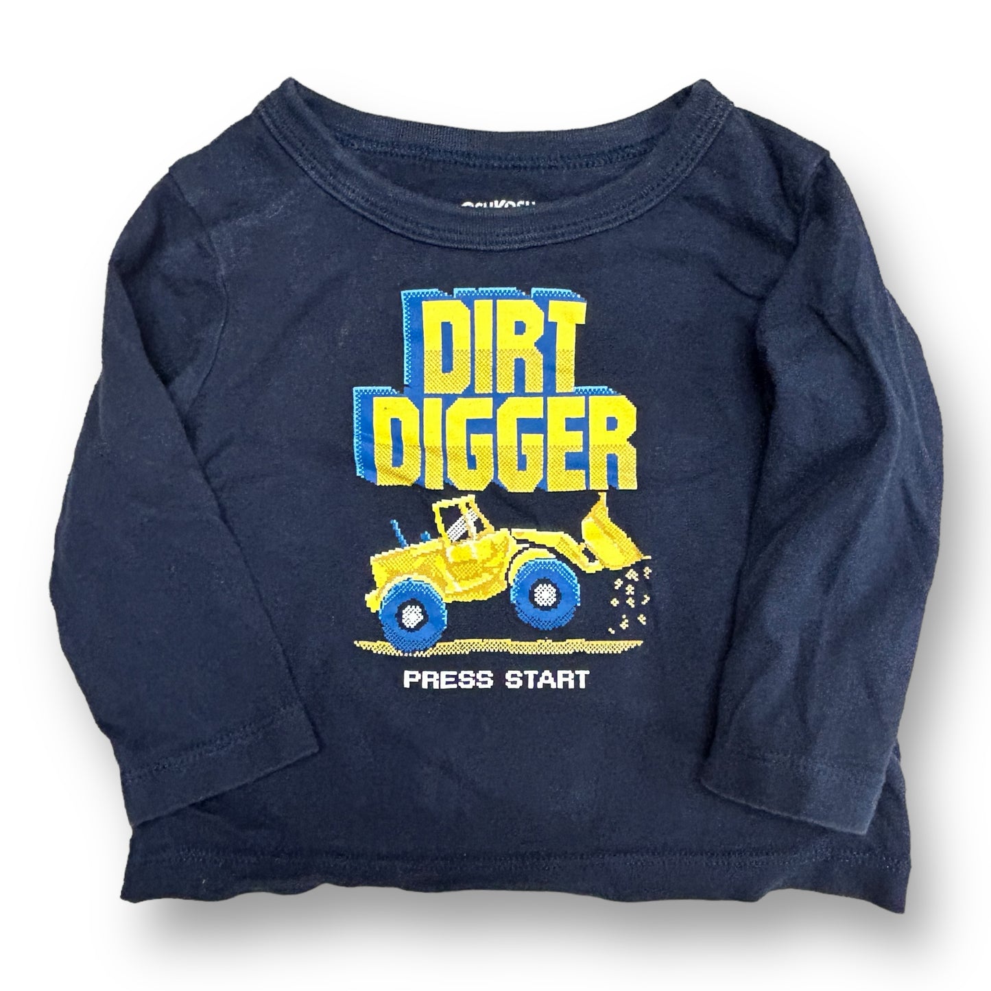 OshKosh Boys Size 12 Months Navy Blue Dirt Digger Truck Long Sleeve Shirt