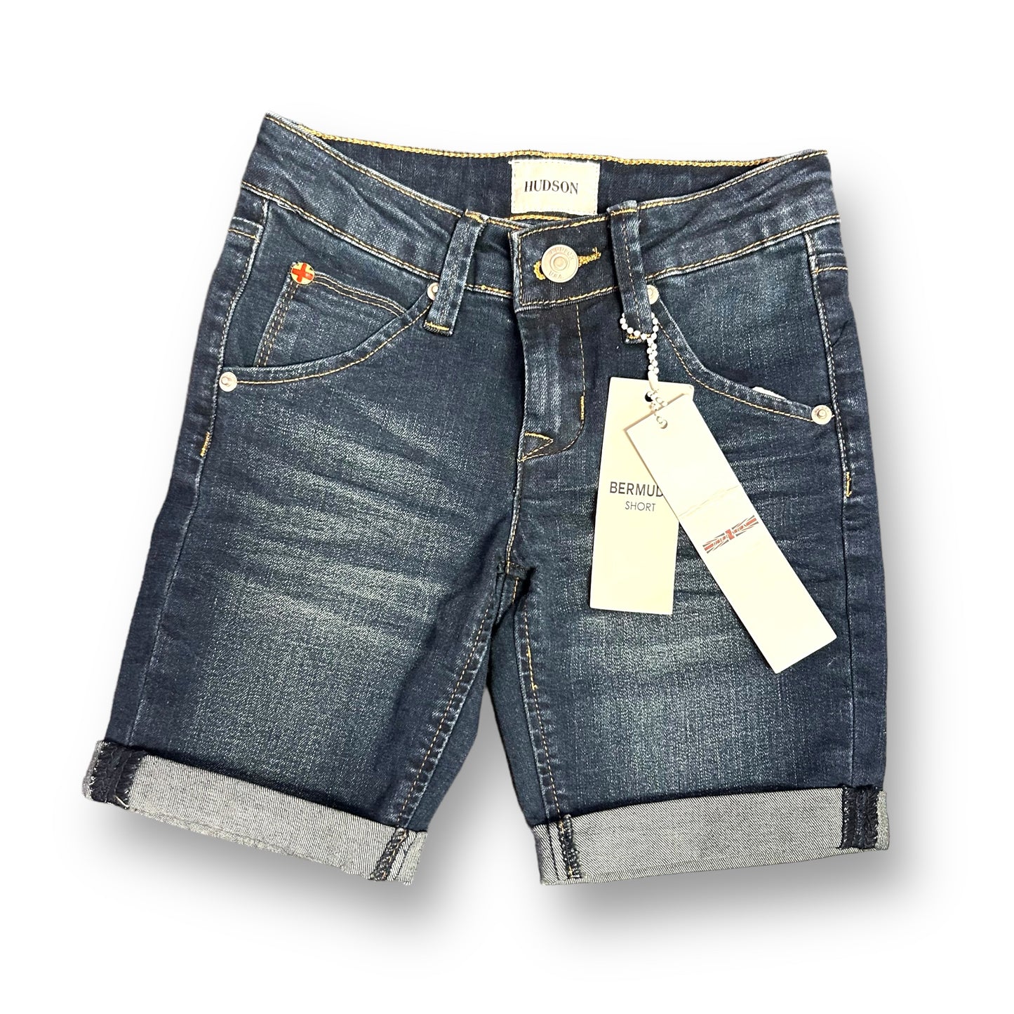 NEW! Hudson Girls Size 7 Jean Shorts Adjustable Waist Denim Cuffed Bermudas