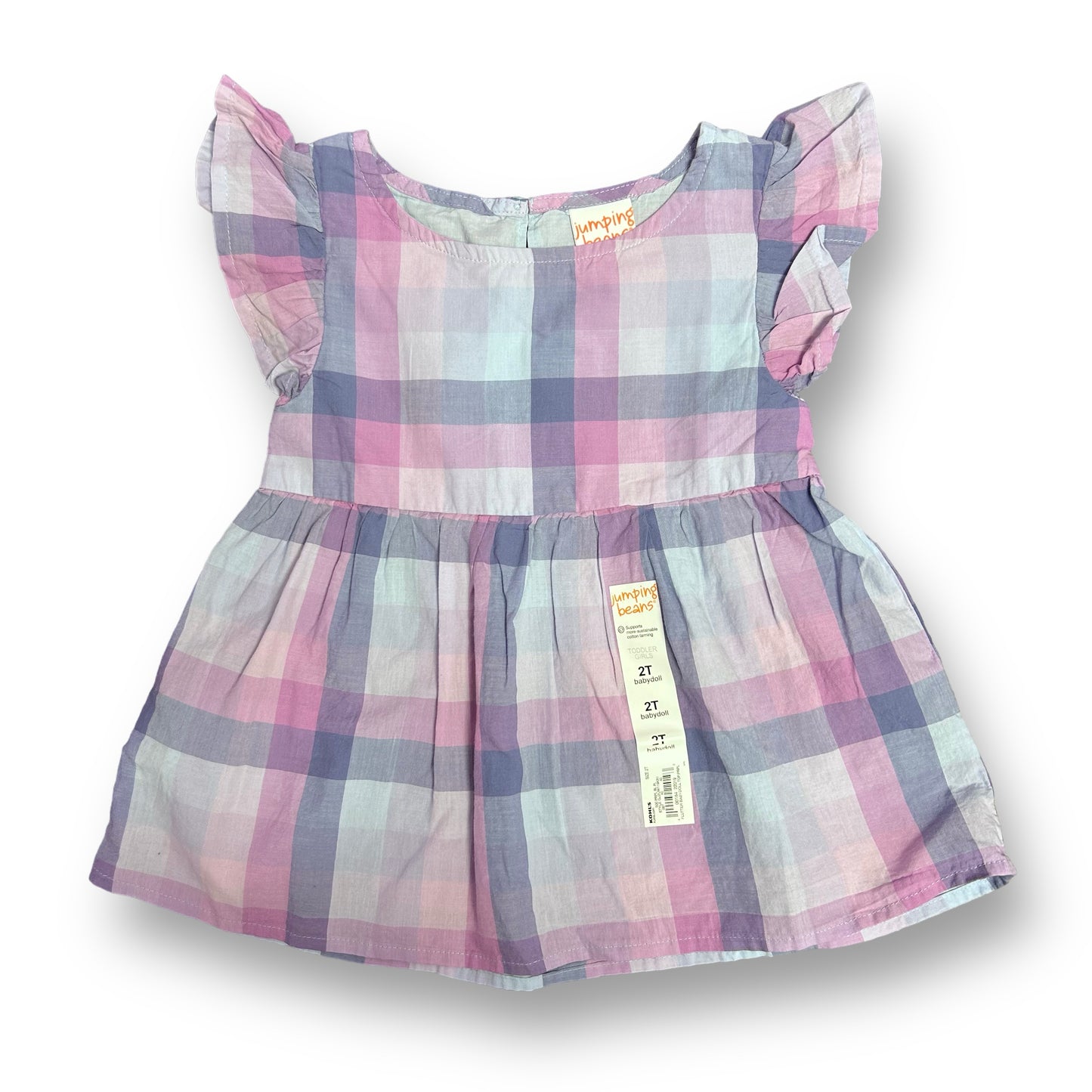 NEW! Girls Size 2T Purple Plaid Flutter Sleeve Babydoll Blouse
