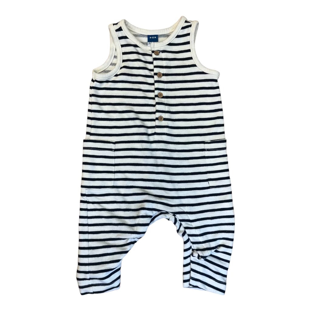 Old Navy Baby Size 6-12 Months Boys Henley Romper Striped Snap-Bottom Coveralls