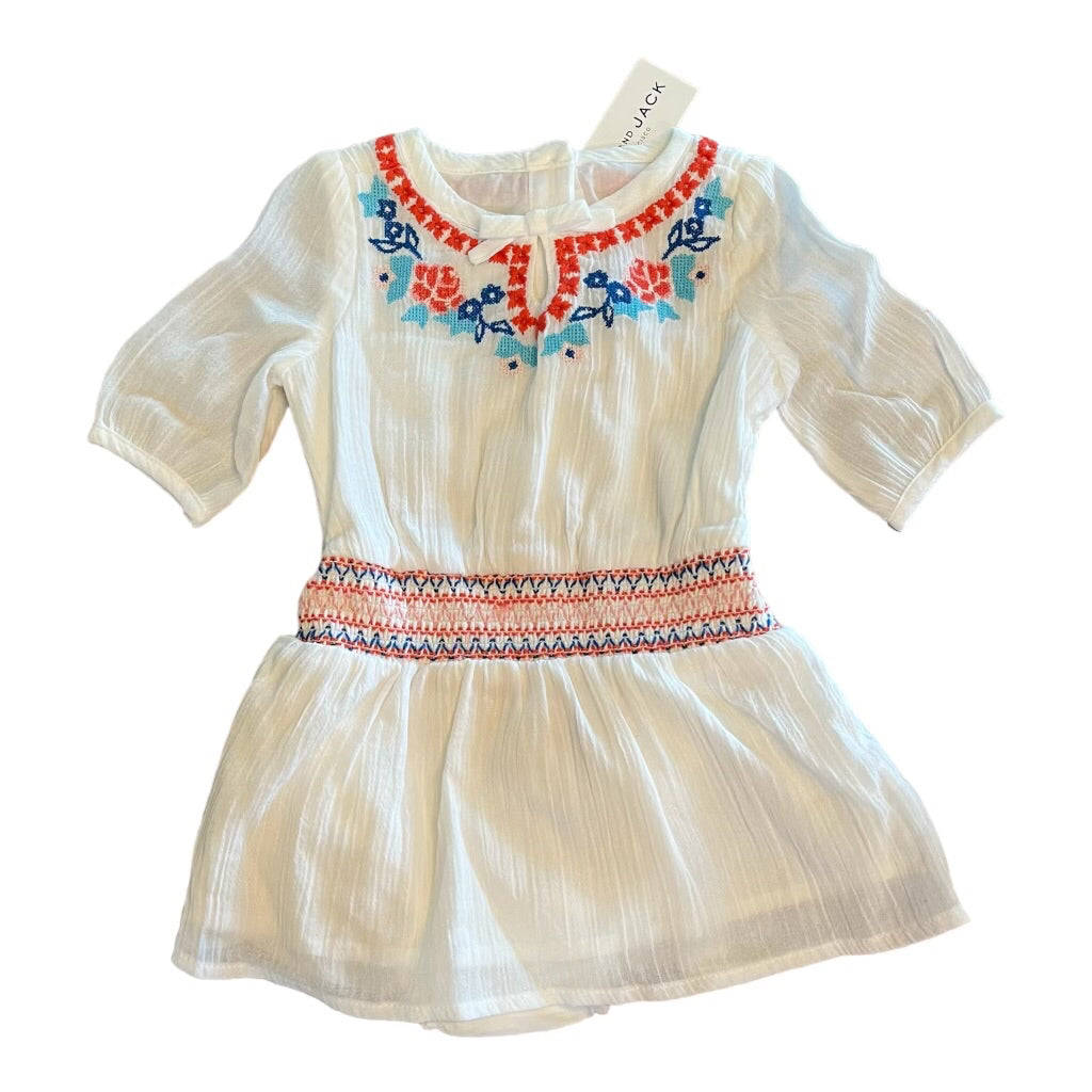 NEW! Girls Janie and Jack Size 3-6 Months White Embroidered & Smocked Dress