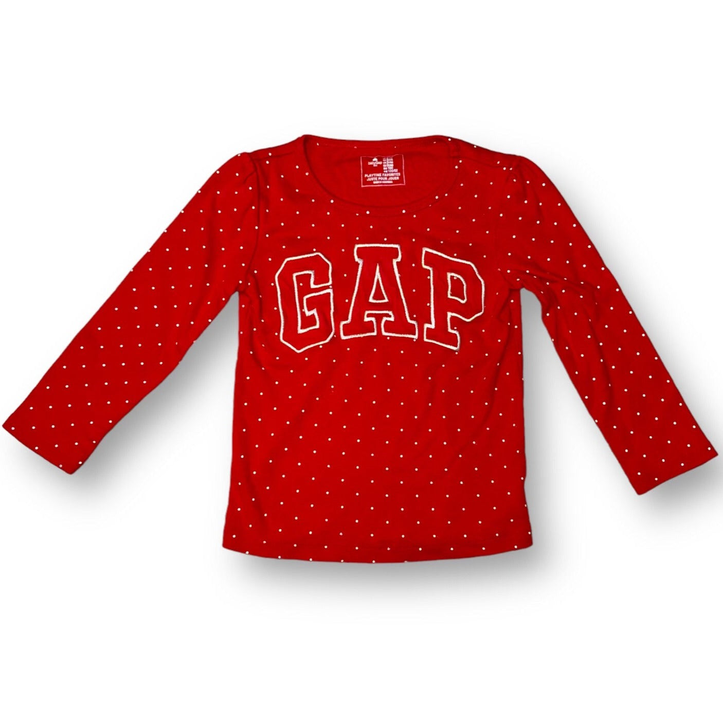 Girls Gap Kids Size 3 Red Polka Dot Long Sleeve Embroidered Logo Shirt