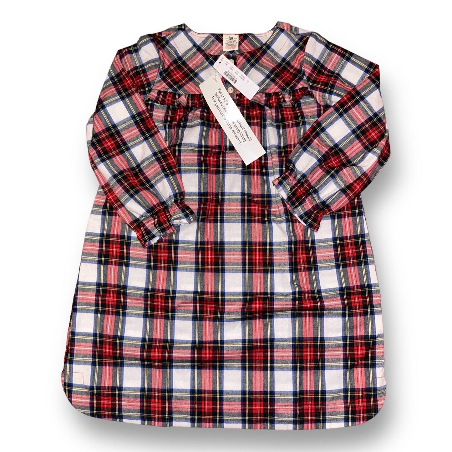 NEW! Girls Size 7 Crewcuts Flannel Pajamas Plaid Button Top Nightgown