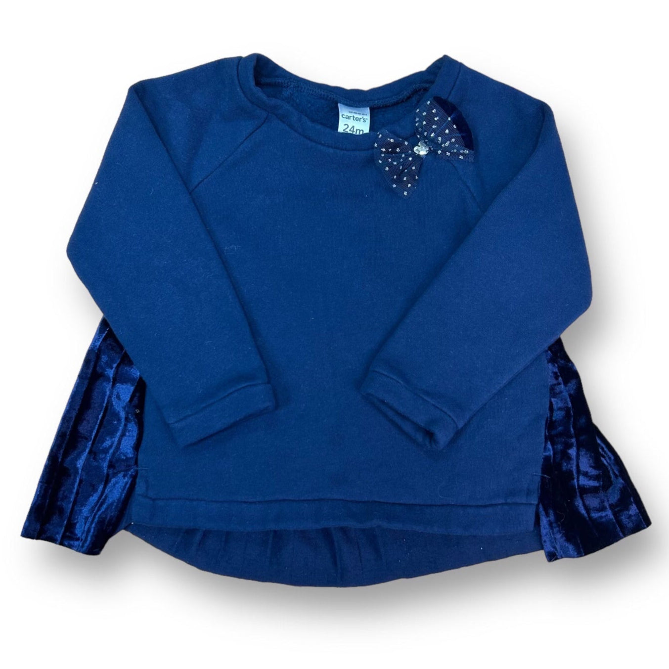 Carter's Girls Size 24 Months Blue Cotton Pullover Long Sleeve Shirt with Bow