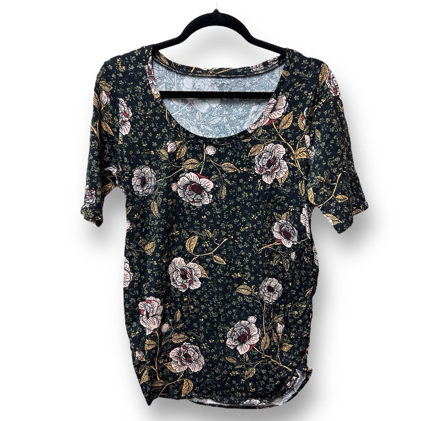 Motherhood Size L Black Floral Print Maternity Blouse